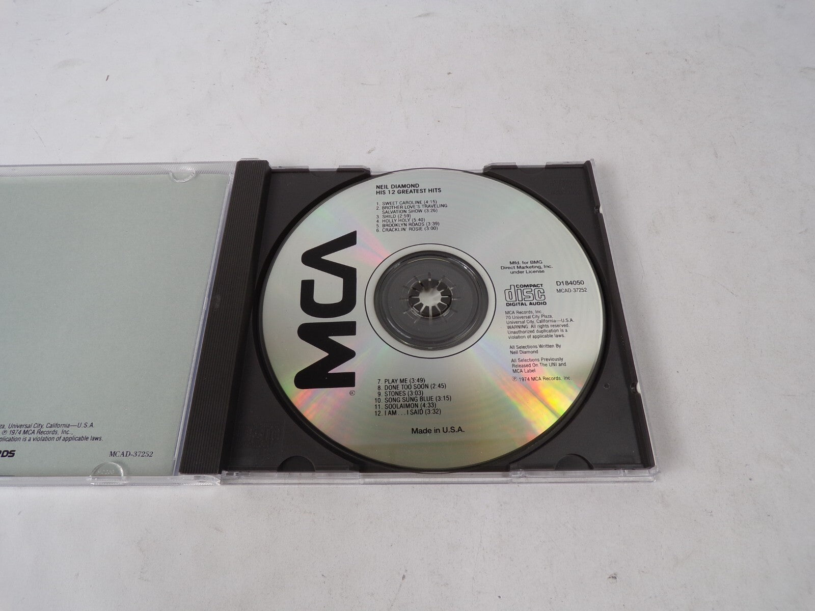 Neil Diamond His 12 Greatest Hits Song Sung Blue Iam I Said Play Me BrotherCD#62