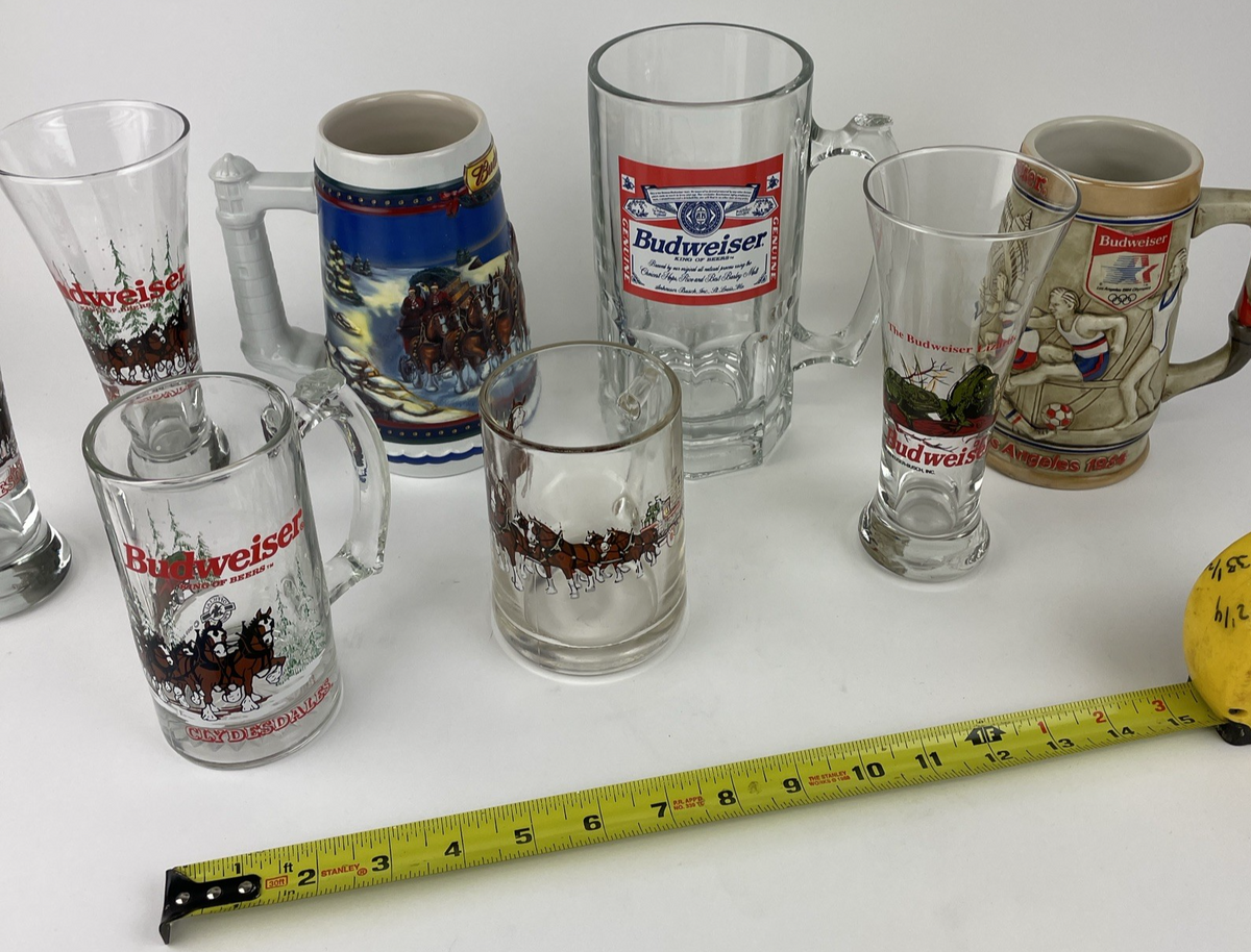 8 x Budweiser Barware Lot Mug Pint Glass  Stein Lizard Olympics Anheuser Busch