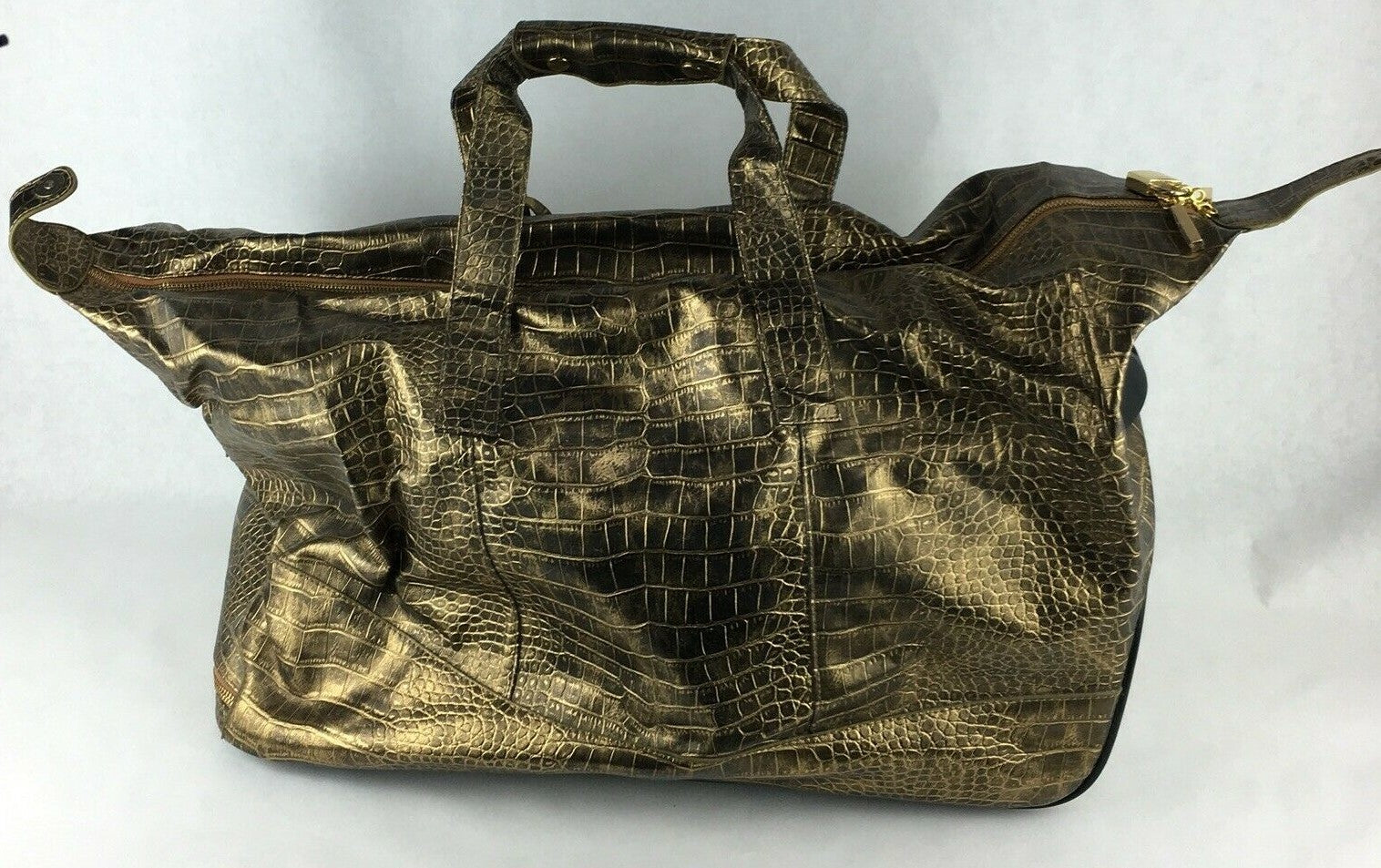 The Find - Gold Faux Leather Crocodile Embossed Travel Bag Wheels Handbag