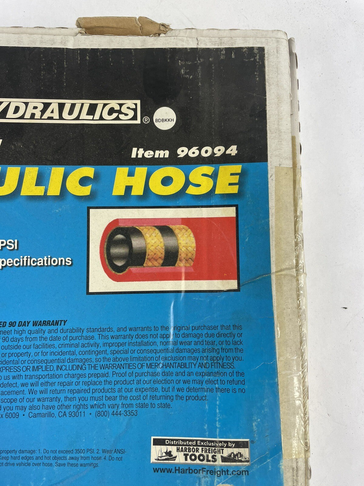 Central Hydraulics 1/2" X 36" Hydraulic hose 96094