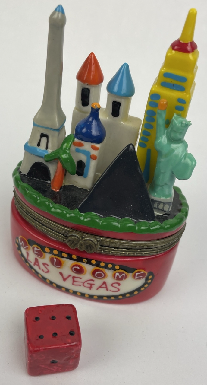 Las Vegas CITY jewelry Trinket BOX Liberty Empire State  Hinged Statue Eiffel