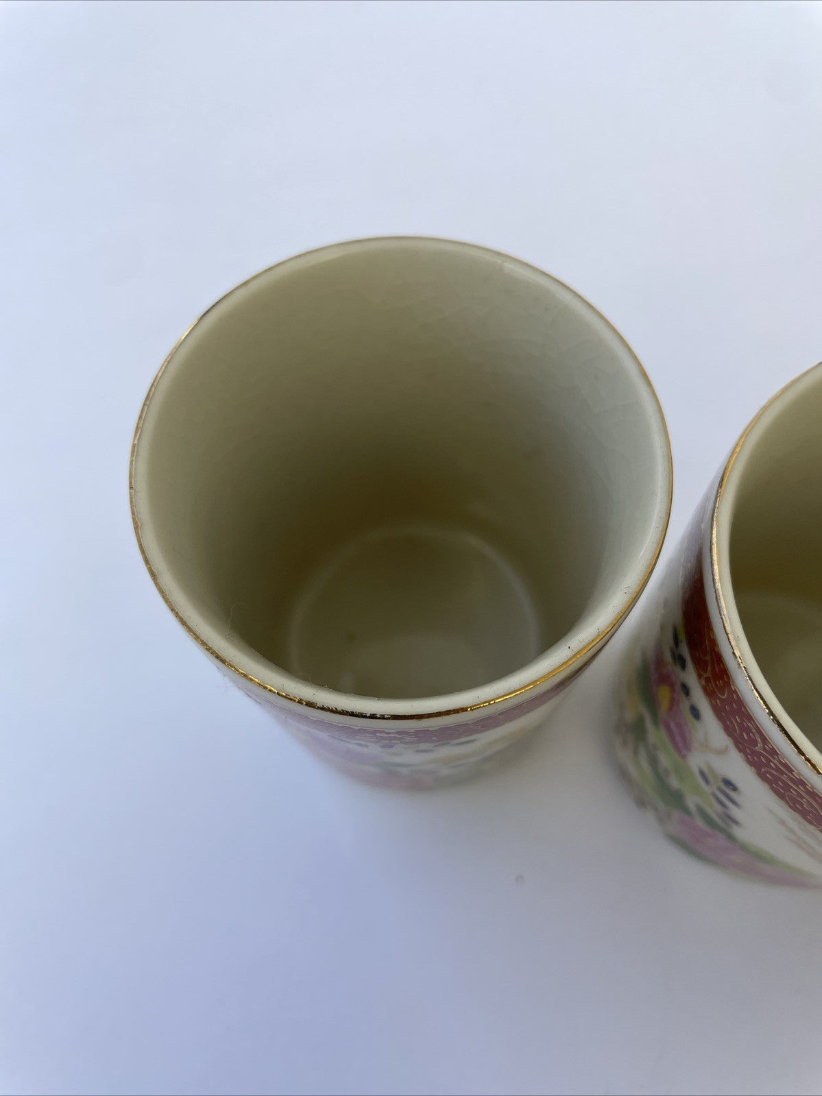 4 x Satsuma Japan Saki Crackled Teacup Hand Painted Floral Design 3.25" x 2.5"