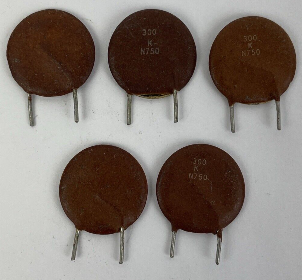 Lot of 5 x CDE Ceramic Disc Capacitor - Model # 300 K N750 - LOOK