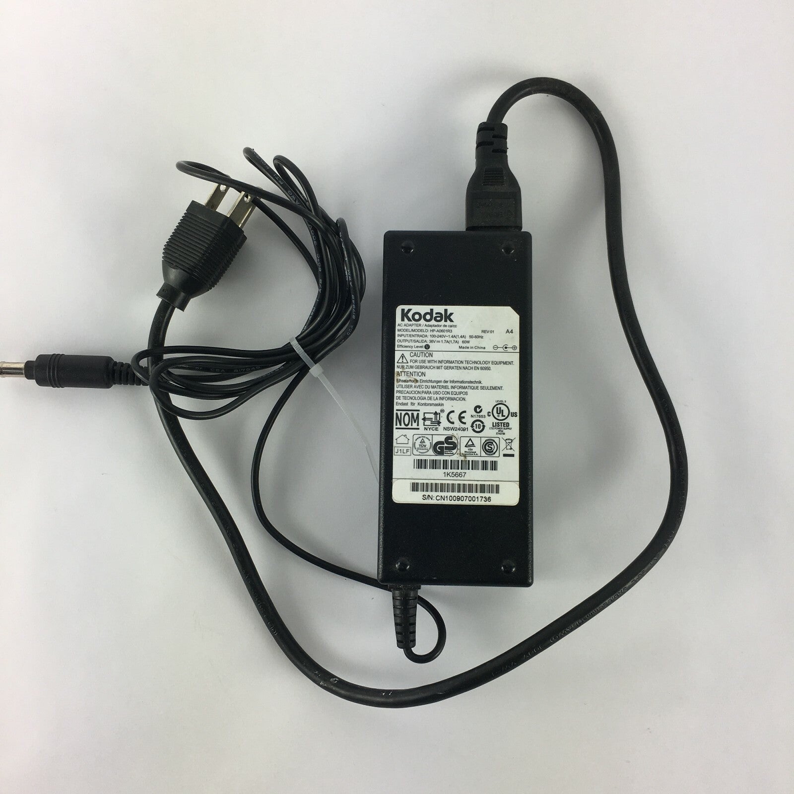 Genuine Kodak HP-A0601R3 Output 36 V 1.7 A 60W E-5 Power Supply Adapter A41