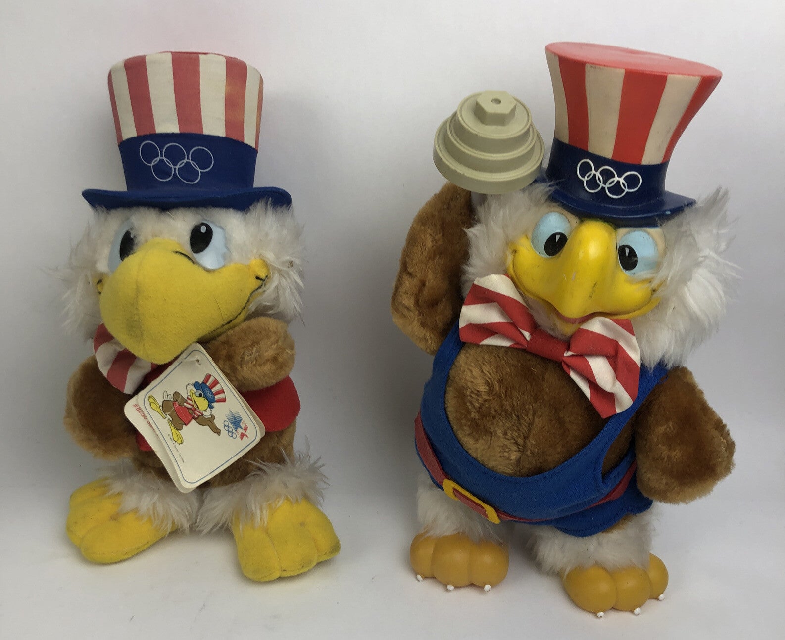2 x SAM The Olympic Eagle Los Angeles Mascot 80/84 Plush #8330 Weightlifting +
