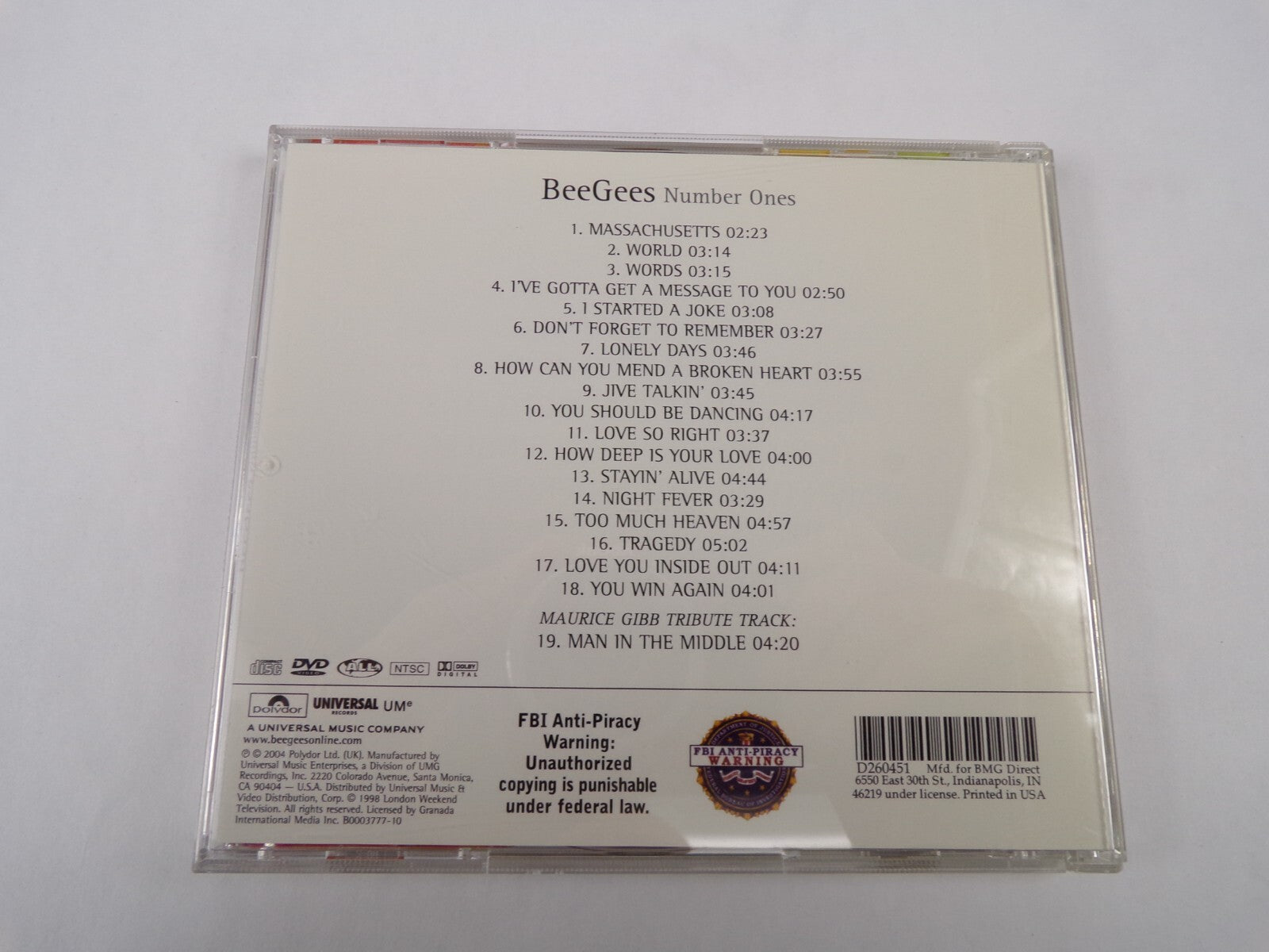 Beegees Number Ones Massachusetts World Ive Gotta Get A Message To You CD#58