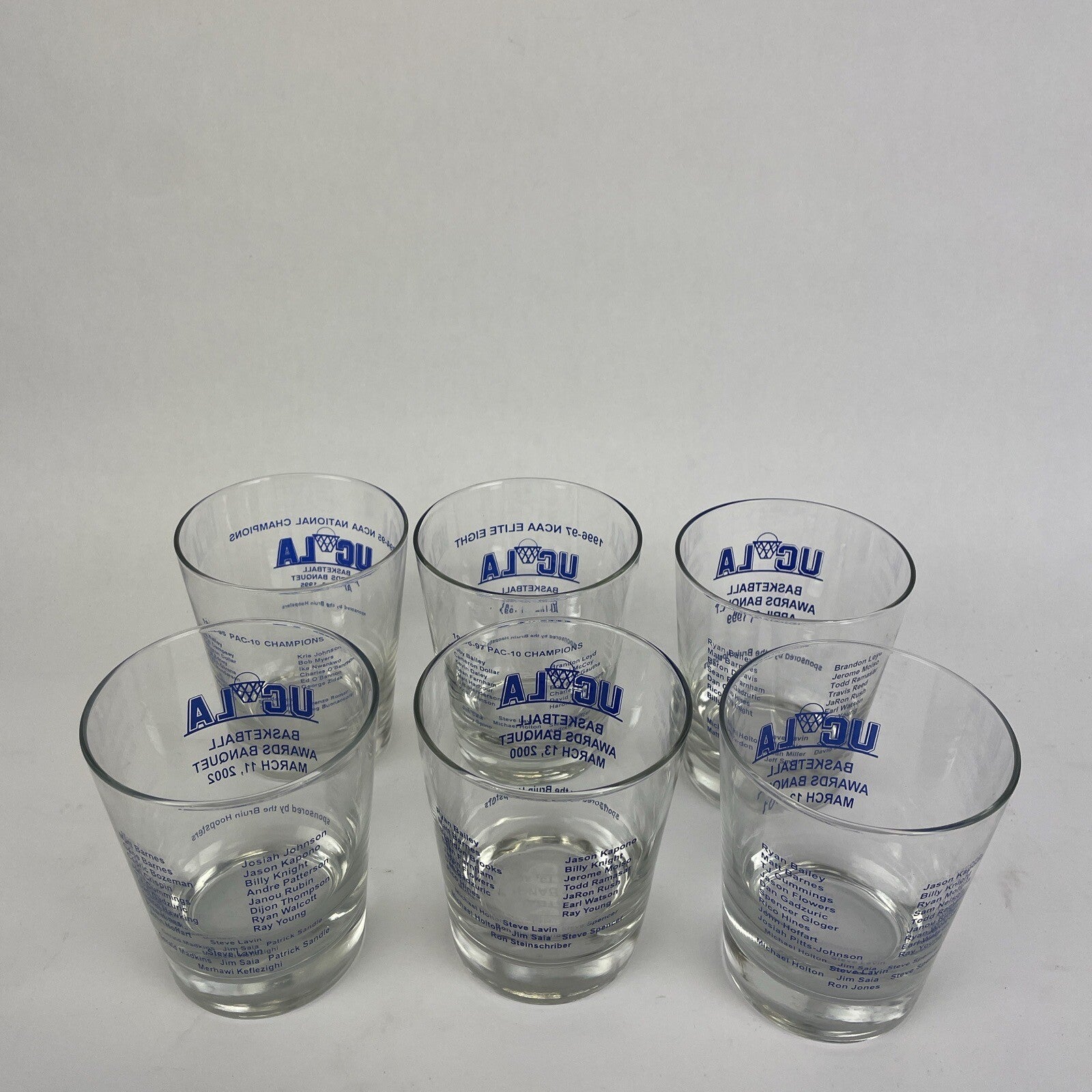 6 x UCLA Bruins Basketball Awards Banquet Bar Highball Glass 95 97 99 00 01 02