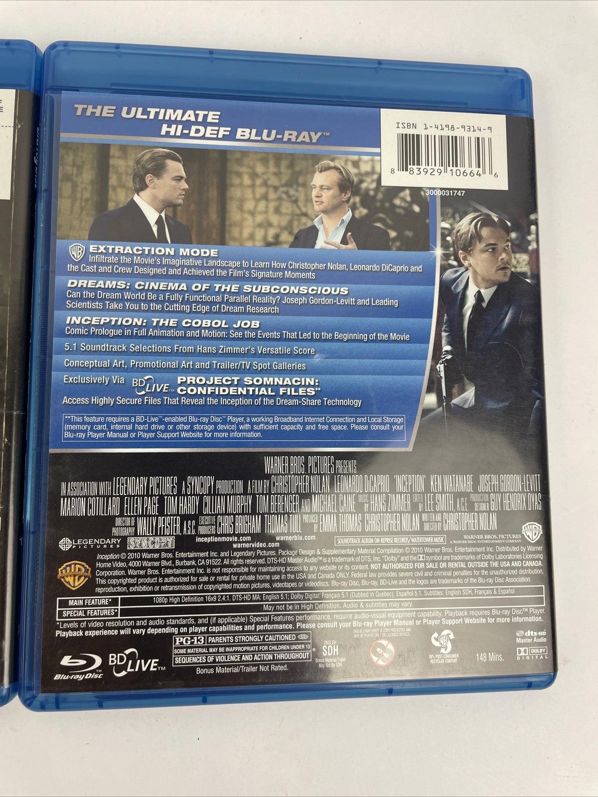 2 x Leonardo Dicaprio Blu-ray Video Lot of 2 - The Departed and Inception - MINT