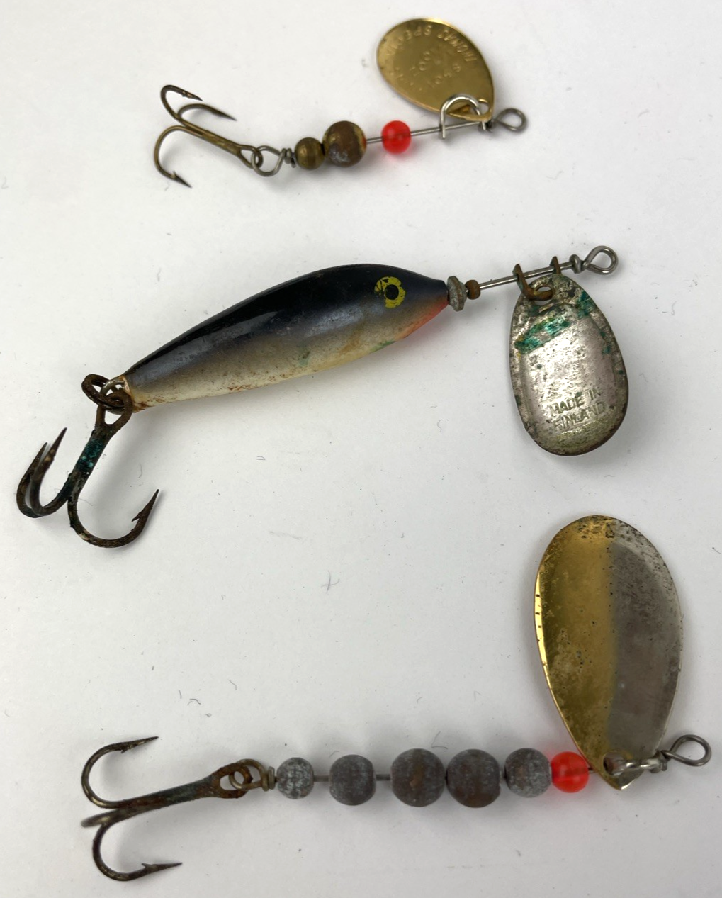 2 x Vintage Thomas Spinning lures and 1 x Blue Fox Super Vibrax Minnow Fishing