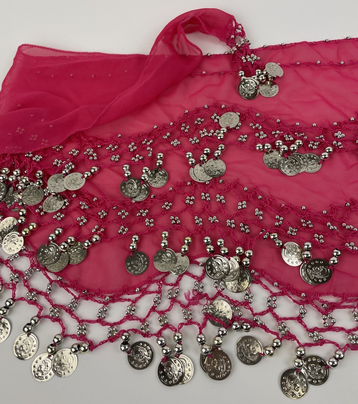 Belly Dancer Belly Dance Pink Coin & Beads Tie-on Scarf Belt  60" X 12" Beauty