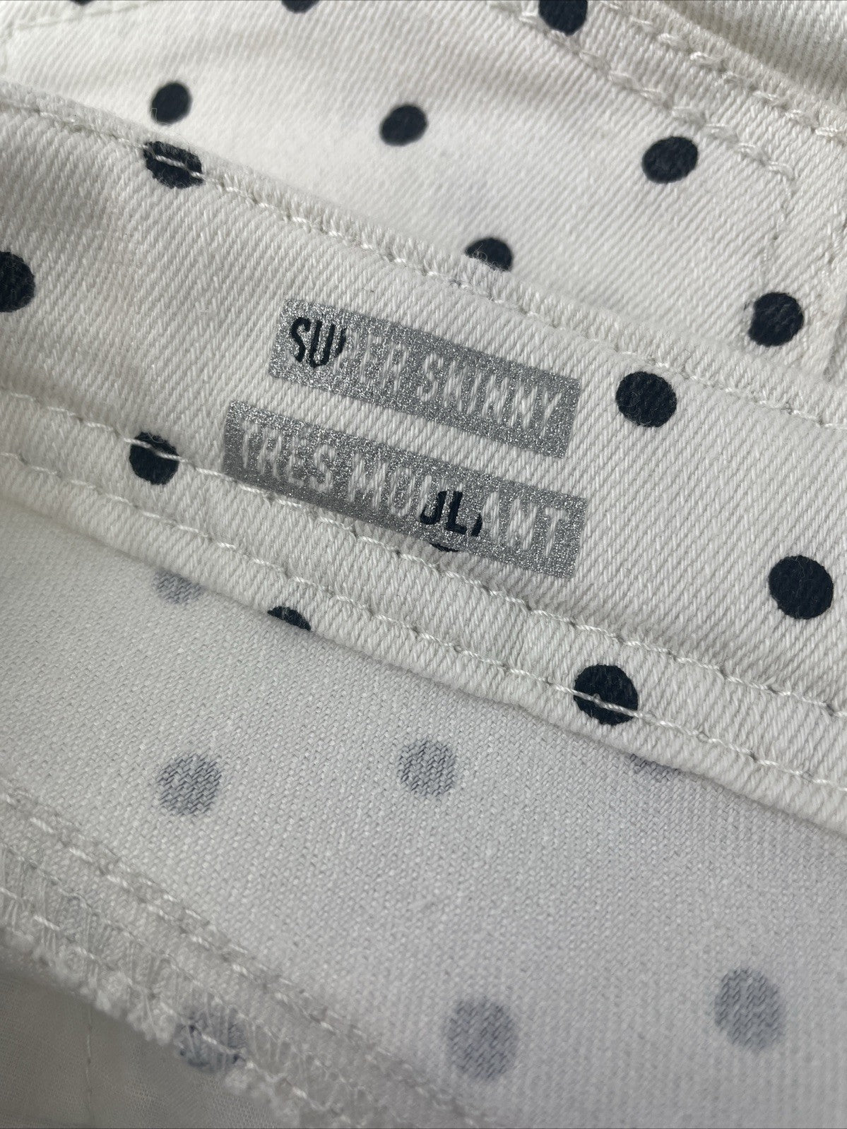 Cherokee Super Skinny Stretch White w Black Polka Dot Low Rise Jeans Women's