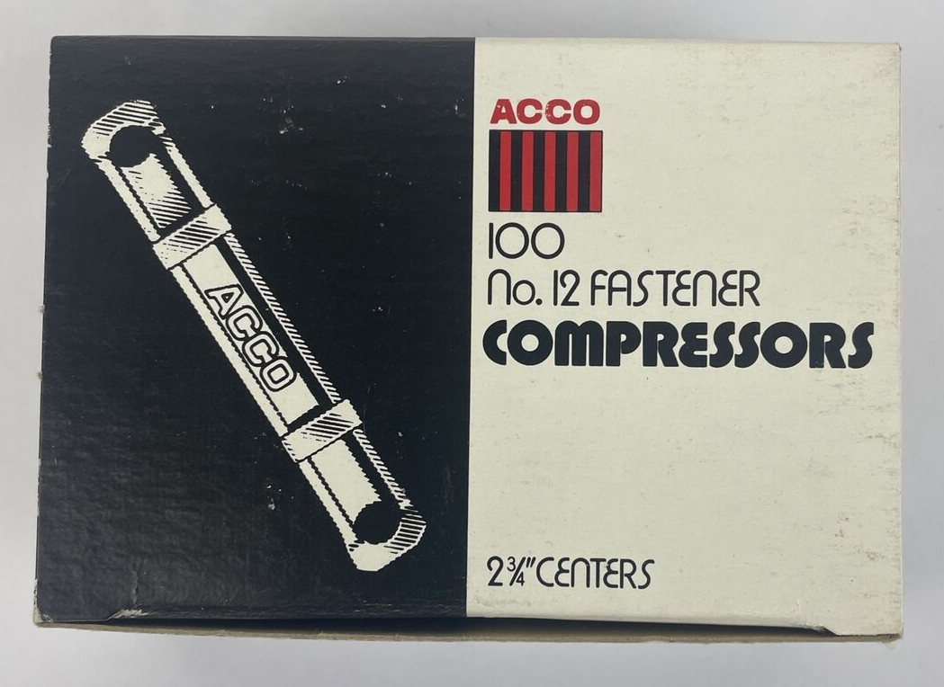 Acco Premium No. 12 Fastener Compressor Fasteners 70014 100/Box 2 3/4" Centers