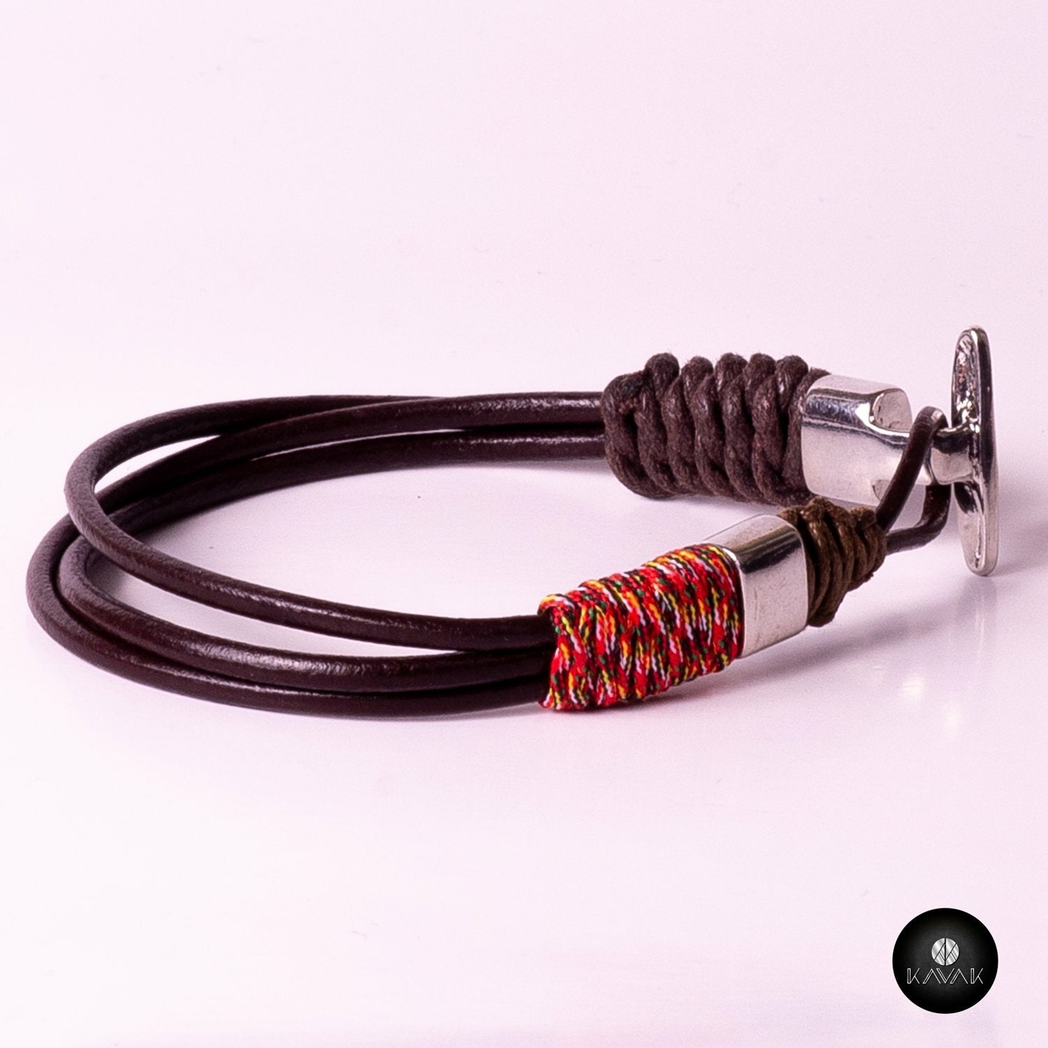 Kavak - Handmade Braided Leather Cords (Blue-Brown)  Adjustable Men's Bracelet