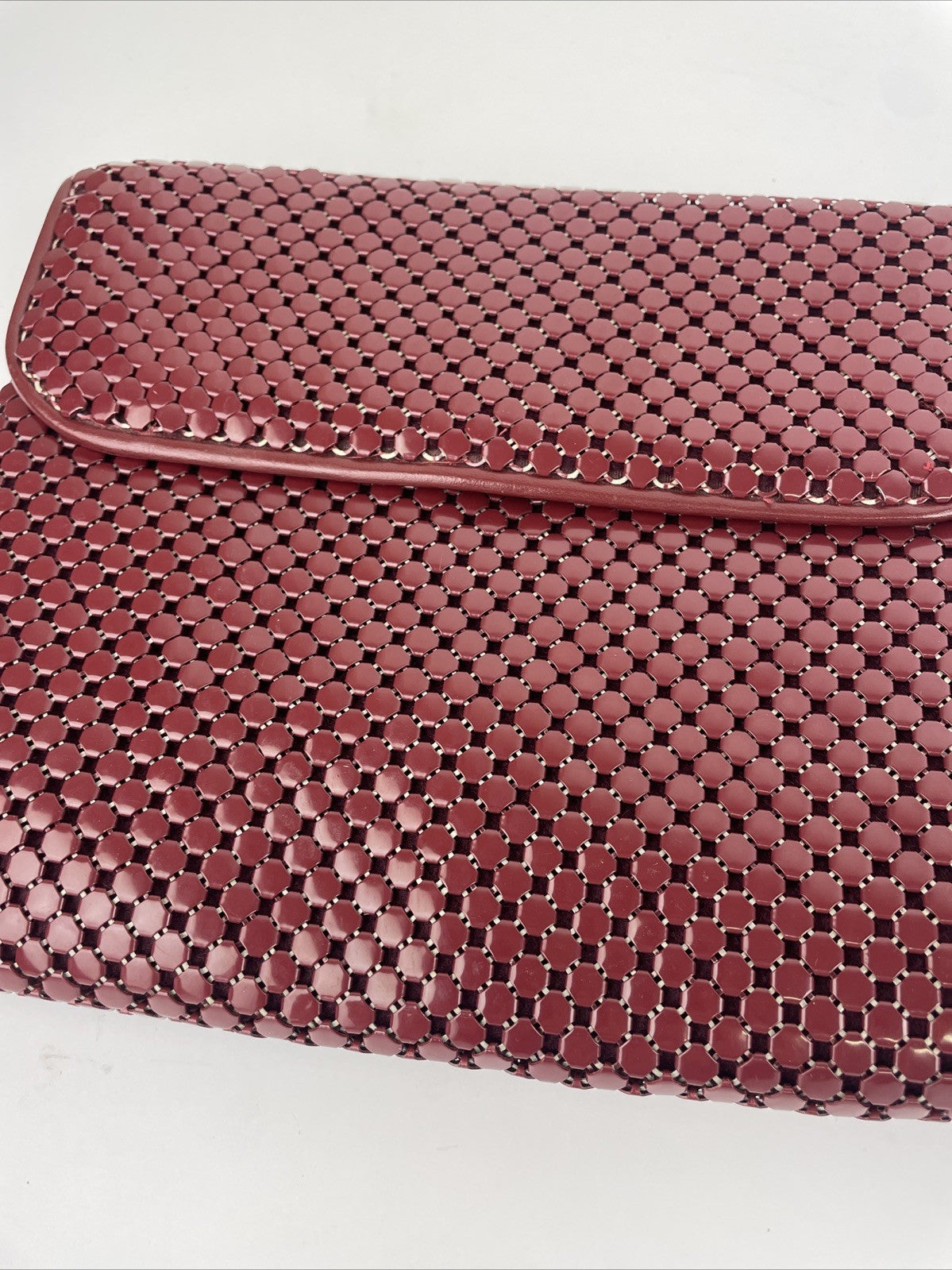 Whiting & Davis Burgundy w Red Mesh Clutch Metal Evening Bag Chainmail Hallmark