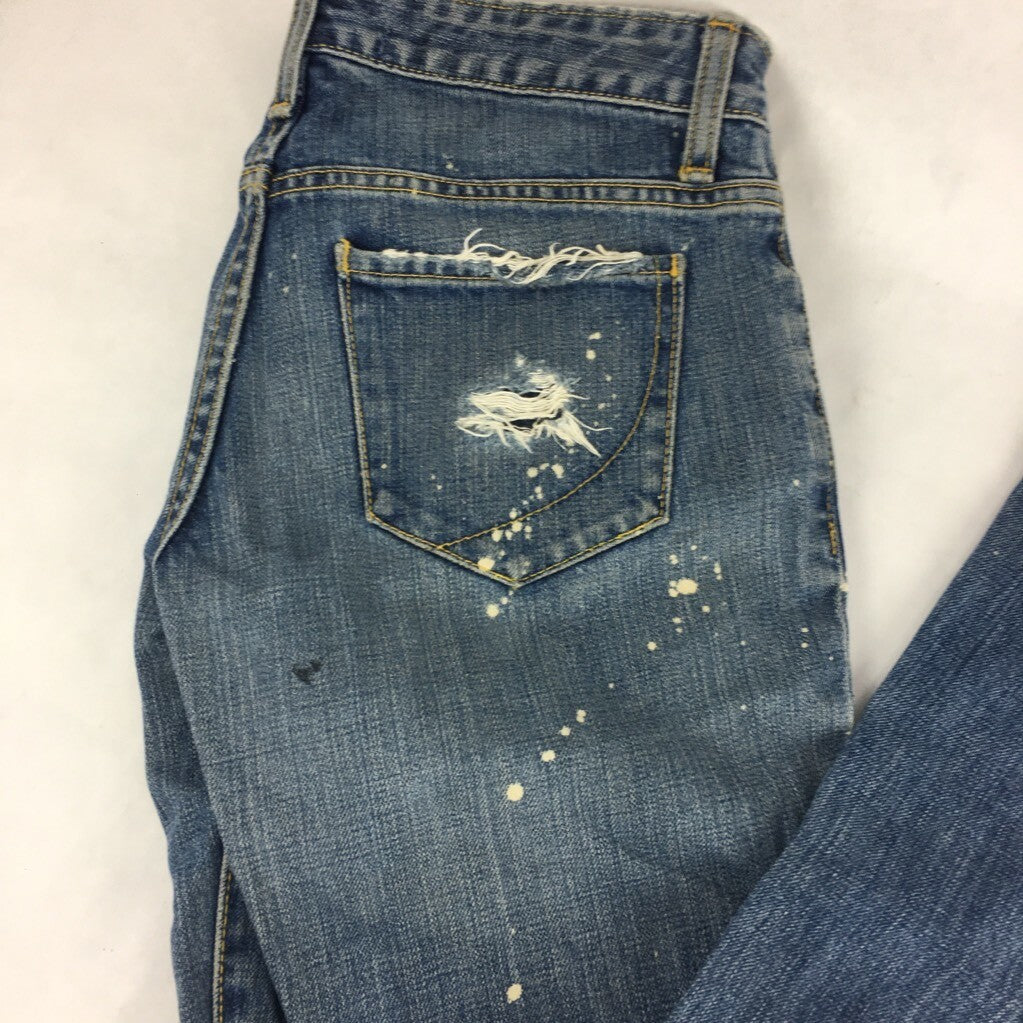 Paper Denim & Cloth Womens Ripper Jeans Blue Paint Splatter Distressed Cotton 26