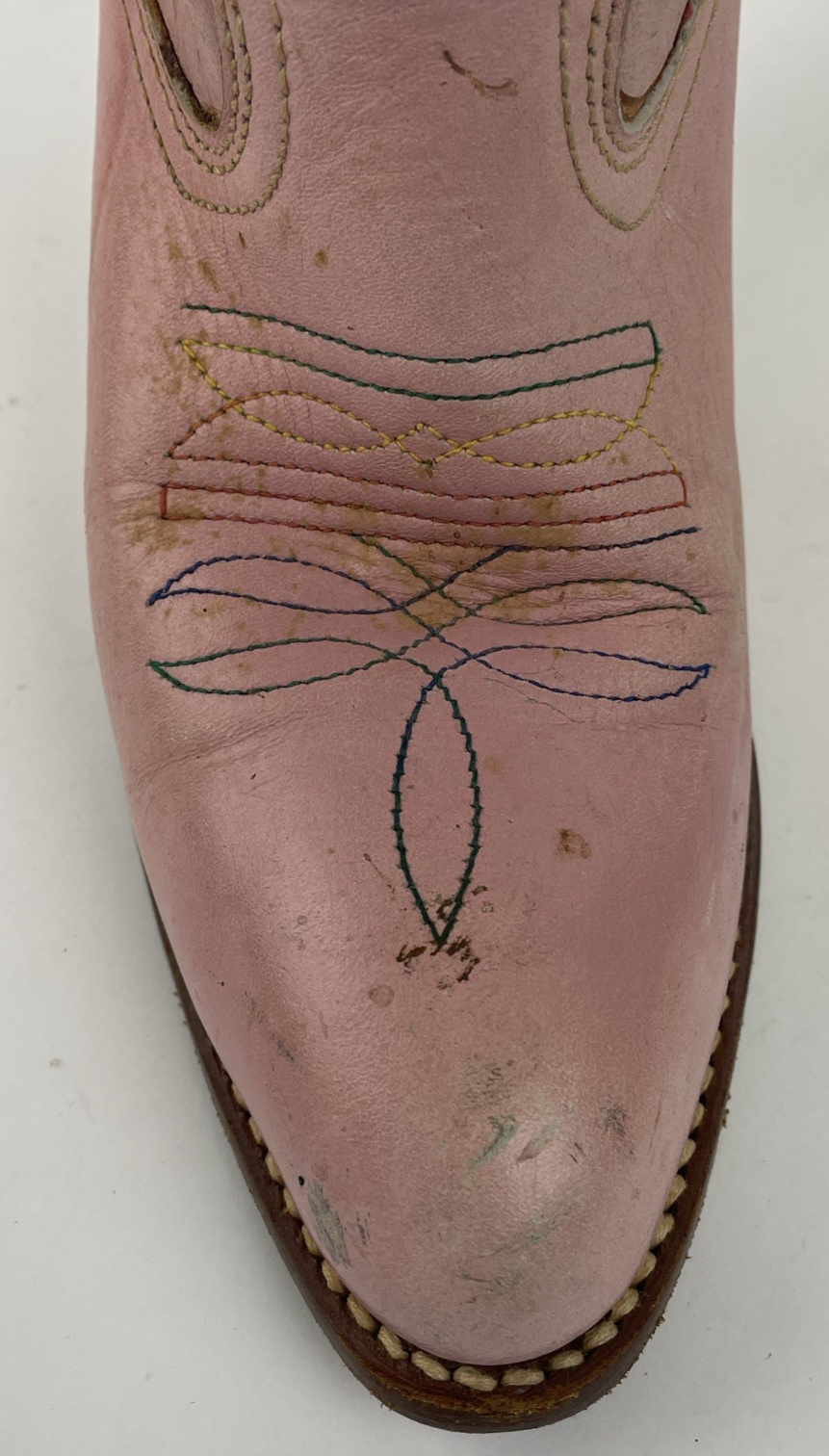 Samello for Circle Kane Cowboy Boots Pink w Rainbow embroidery Sz 7M Brazil Made