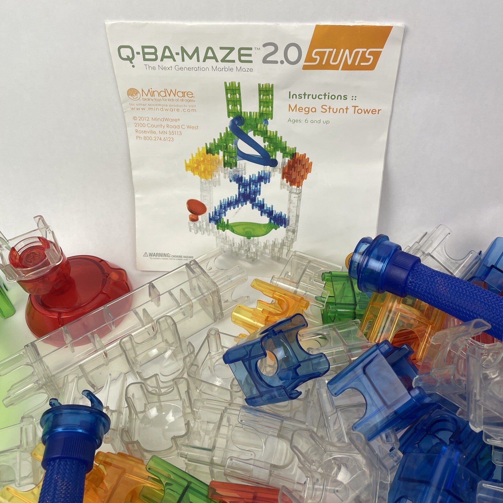 Q-BA-MAZE 2.0 Stunt Tower 114 Assorted Pieces 29 Marbles Replacement Cubes Build