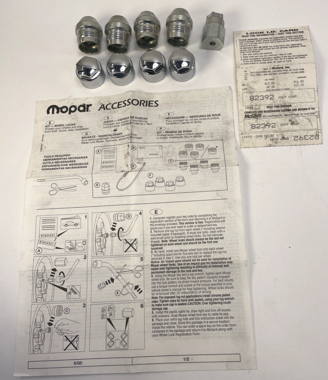 Mopar McGard Chrome Wheel Locking Lock Locking Kit  With ID Card NOS