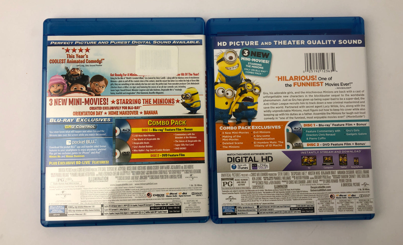 Despicable Me 1 & 2 Blu-ray And DVD Format Lot Discs Nearly Perfect Media Mail 
