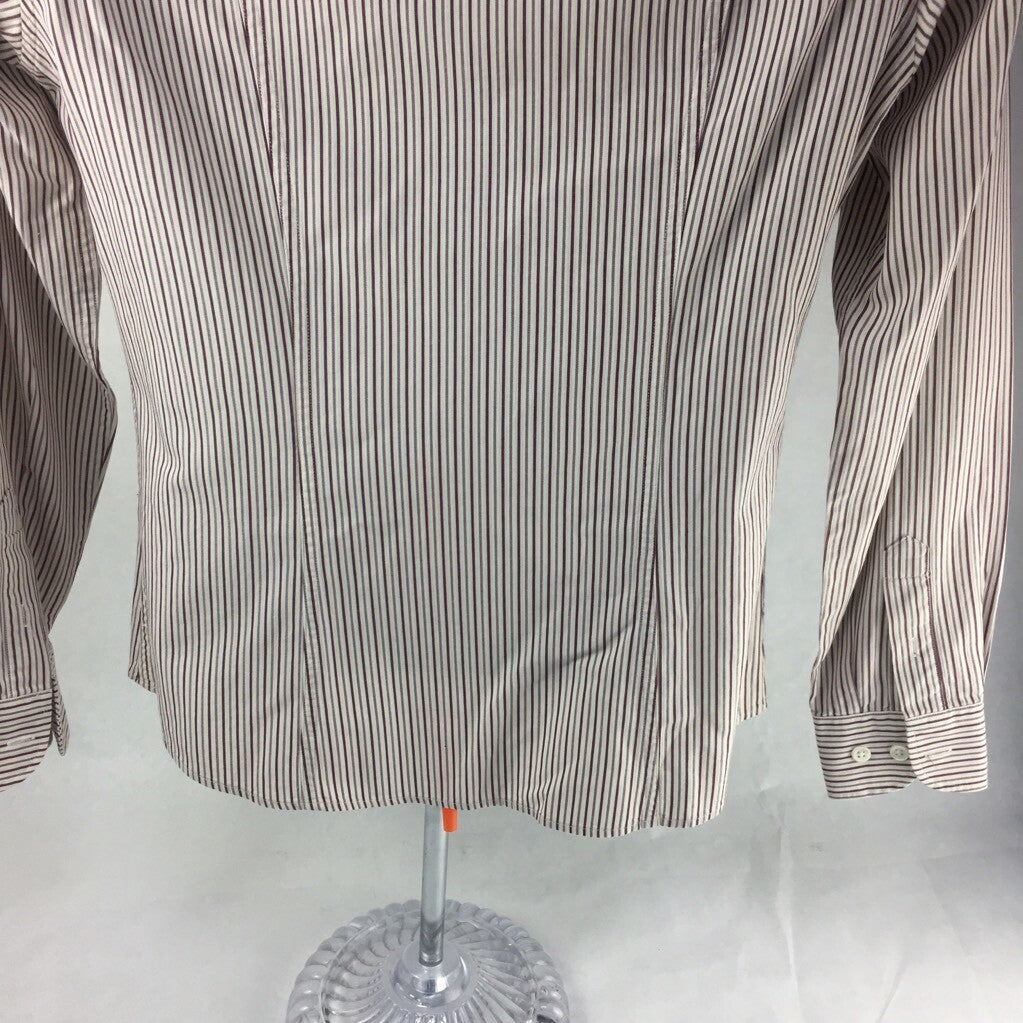 Faconnable Mens Button Front Shirt Ivory Brown Stripe Long Sleeve 100% Cotton XS