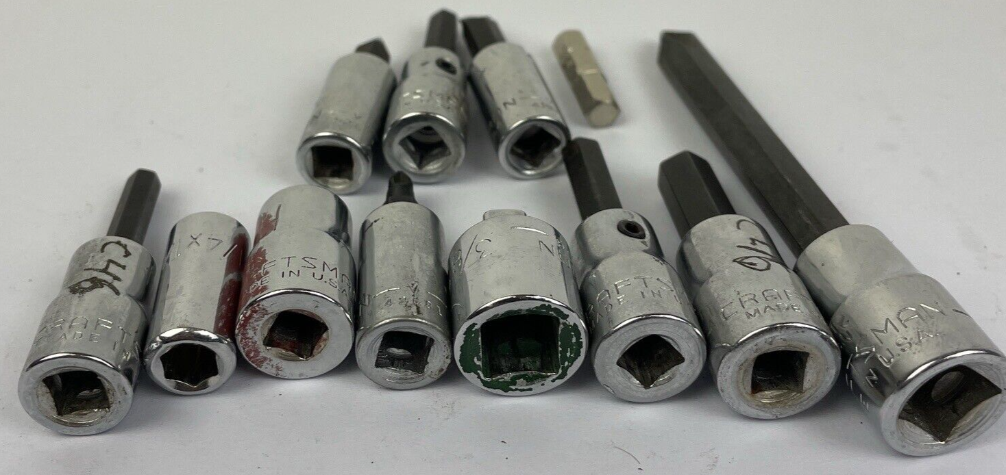 LOT OF 10 x CRAFTSMAN 3/8 1/2" Phillips Flat Allen Screwdriver Socket Wrench Bit