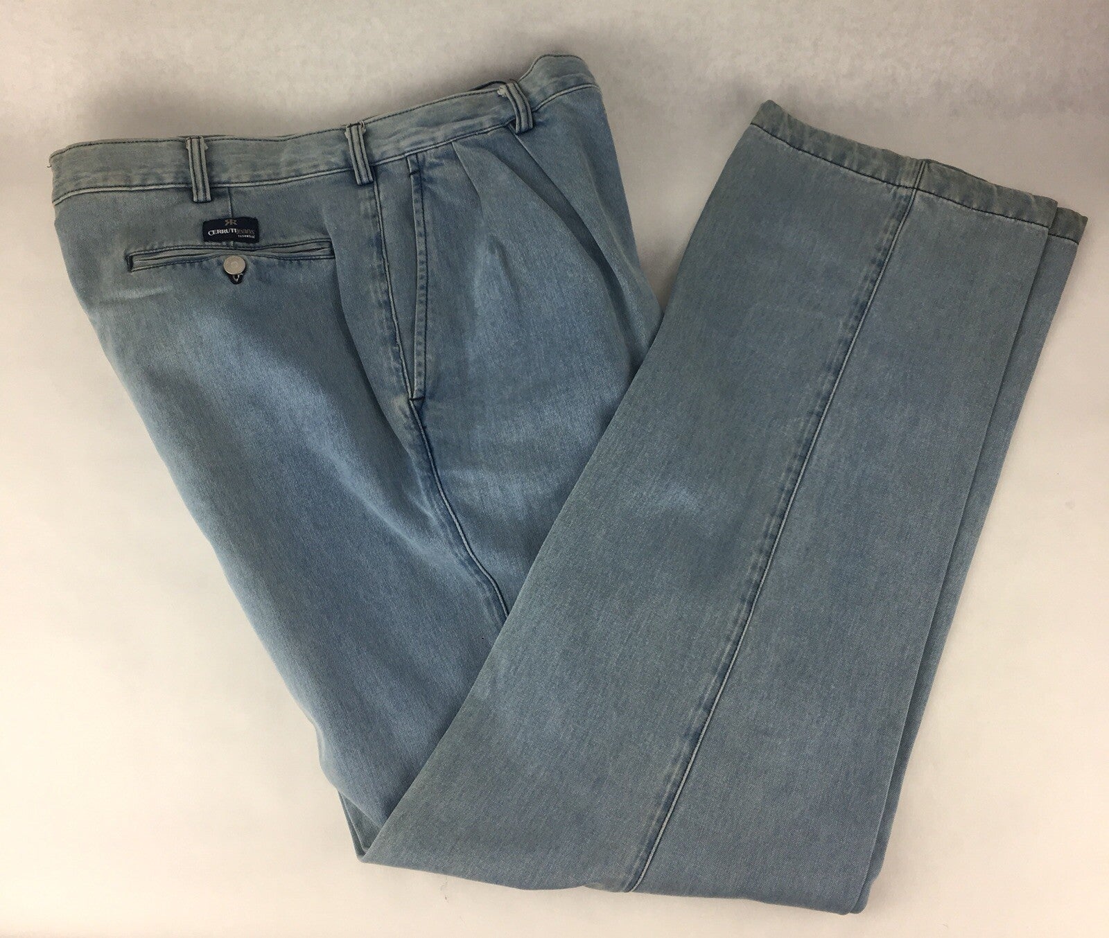 CERRUTI Essential Light Wash Blue Cotton Denim Mens Jeans Straight 52 