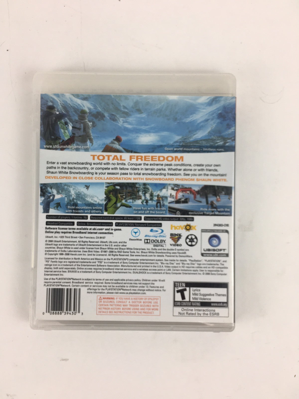 Shaun White Snowboarding (Sony PlayStation 3, 2008) - Missing Manual