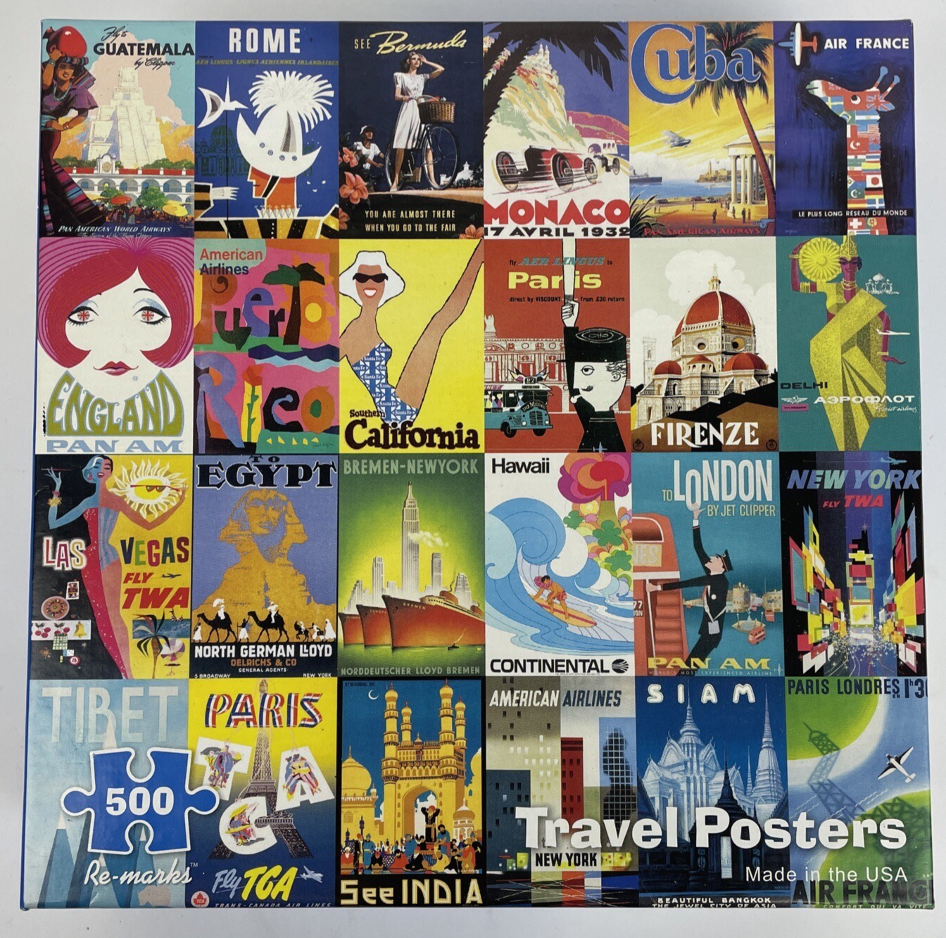 Travel Posters From Around the World 500 Piece Puzzle Re-marks Includes Poster