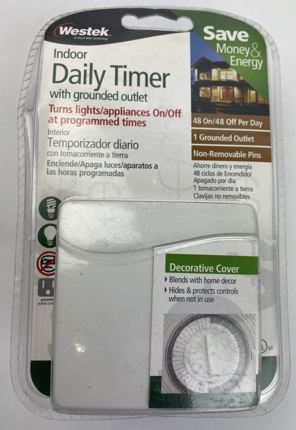 Westek Indoor Daily Timer with Grounded Outlet - White - Money / Energy Saver