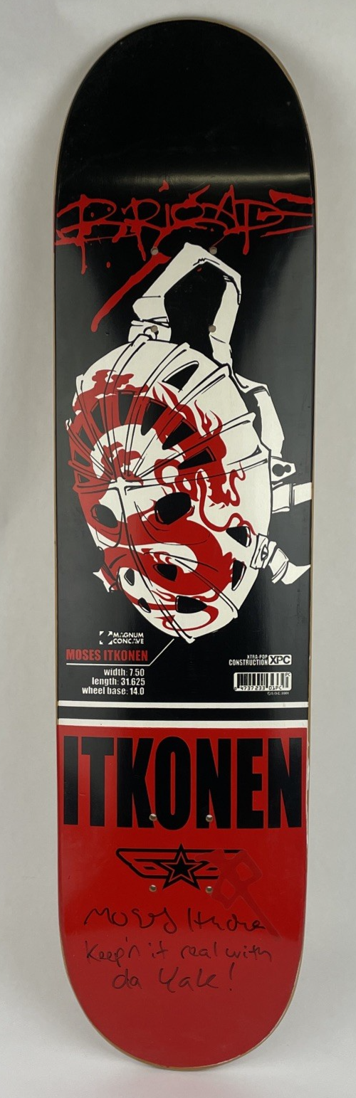 RARE Red Dragon Goalie Mask Moses Itkonen Skateboard Deck Signed 7.5" x 31.625"