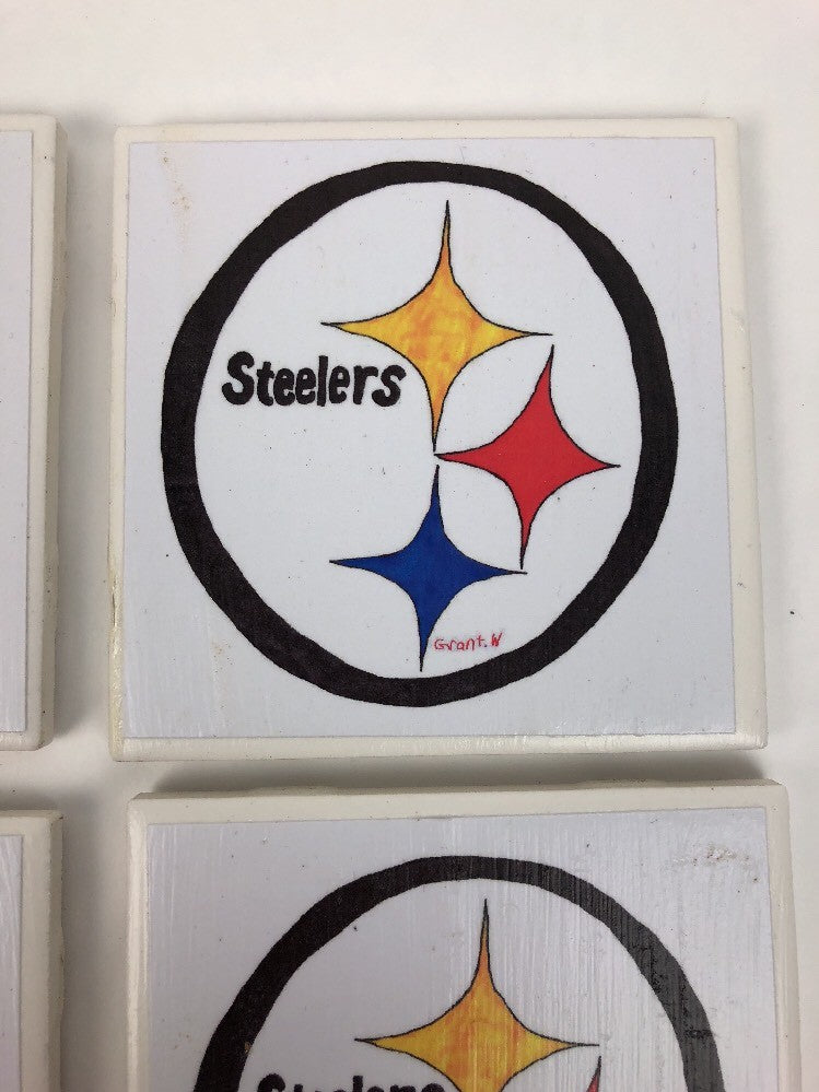 Rare Pittsburgh Steelers folk art ceramic coaster set of four NFL drink coasters
