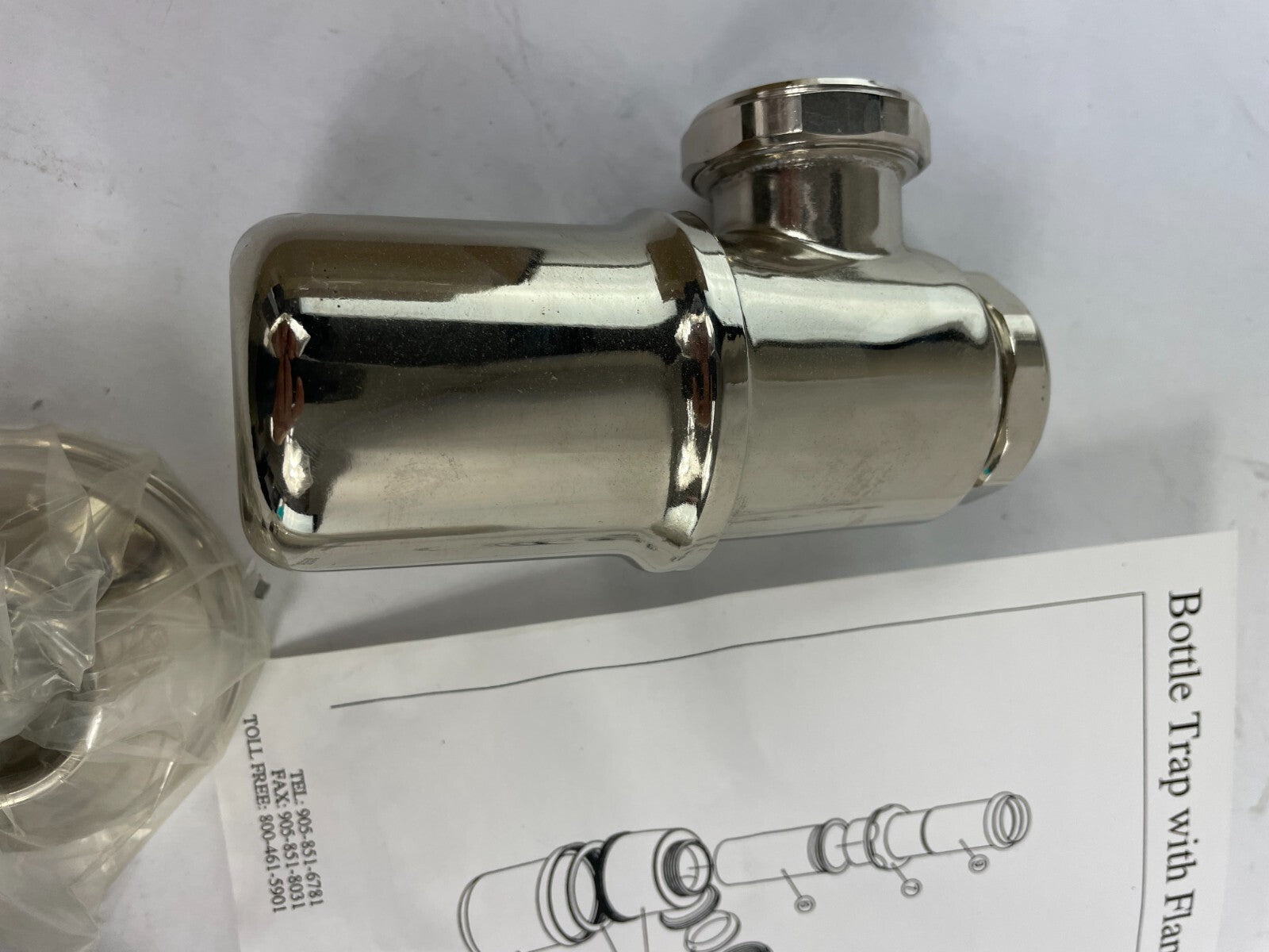 Rubinet Essentials 9DBEPT2PN polished nickel exposed bottle P-trap with flange