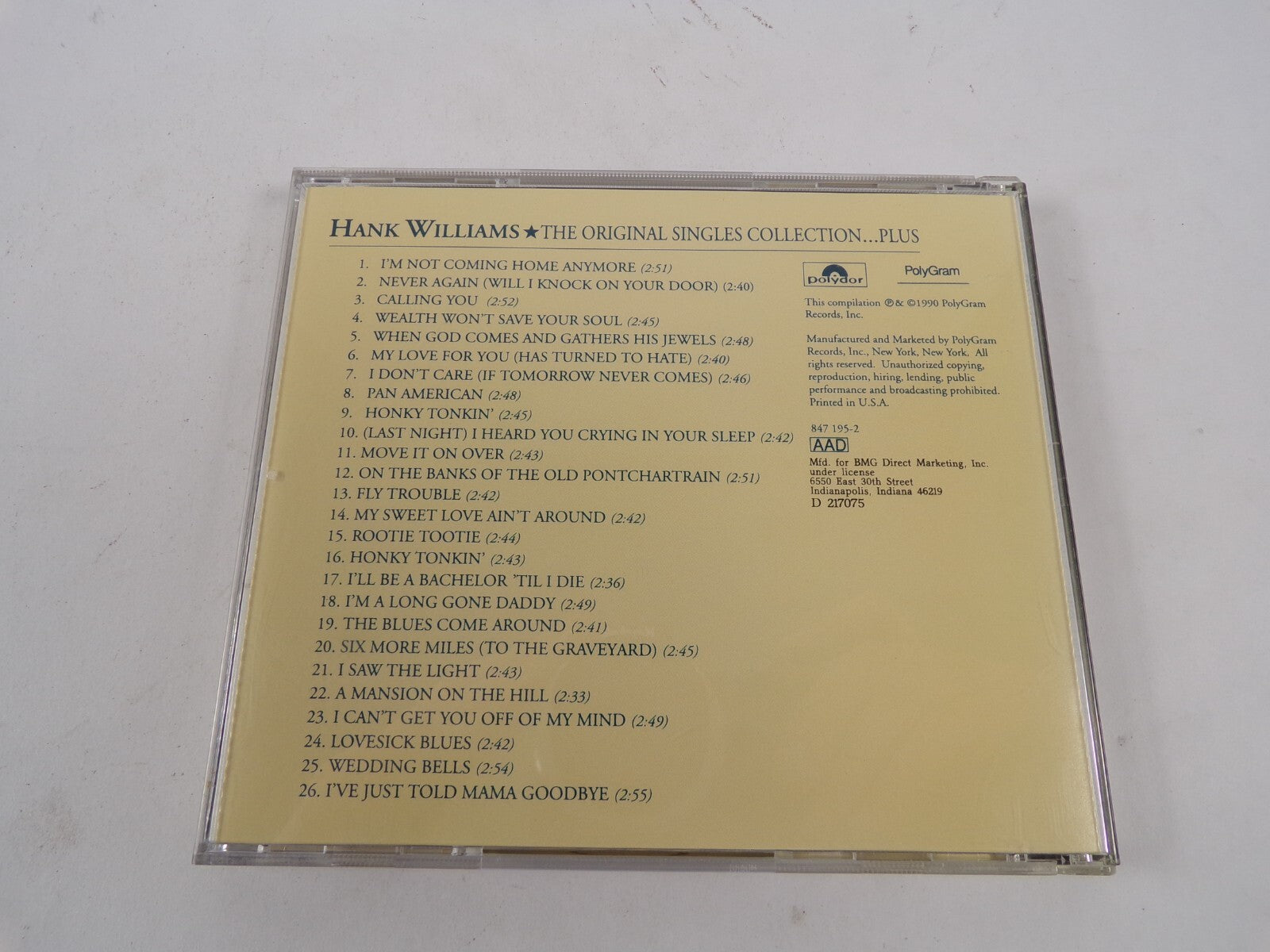 Hank Williams The Original Singles Collection Compact Disc One Honky Tonki CD#39