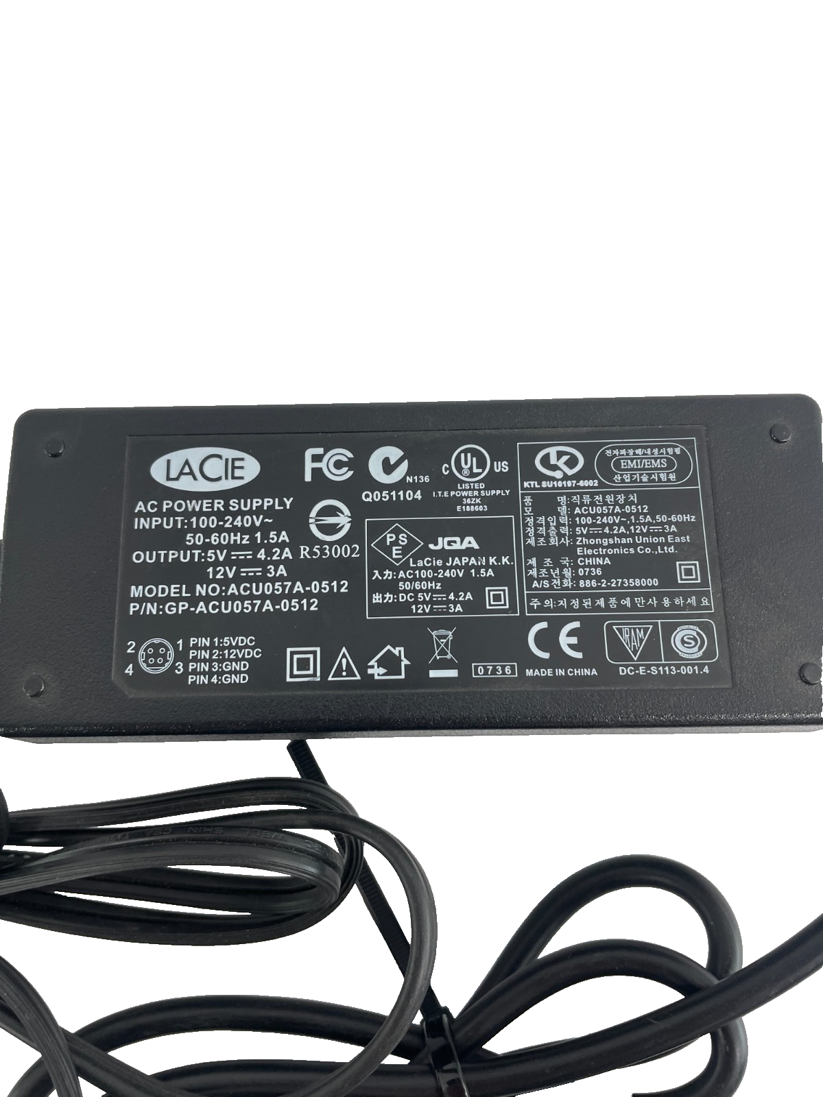Geniune Lacie AC Adapter ACU057A-0512 Output 5V 4.2A Power Supply Adapter #A97