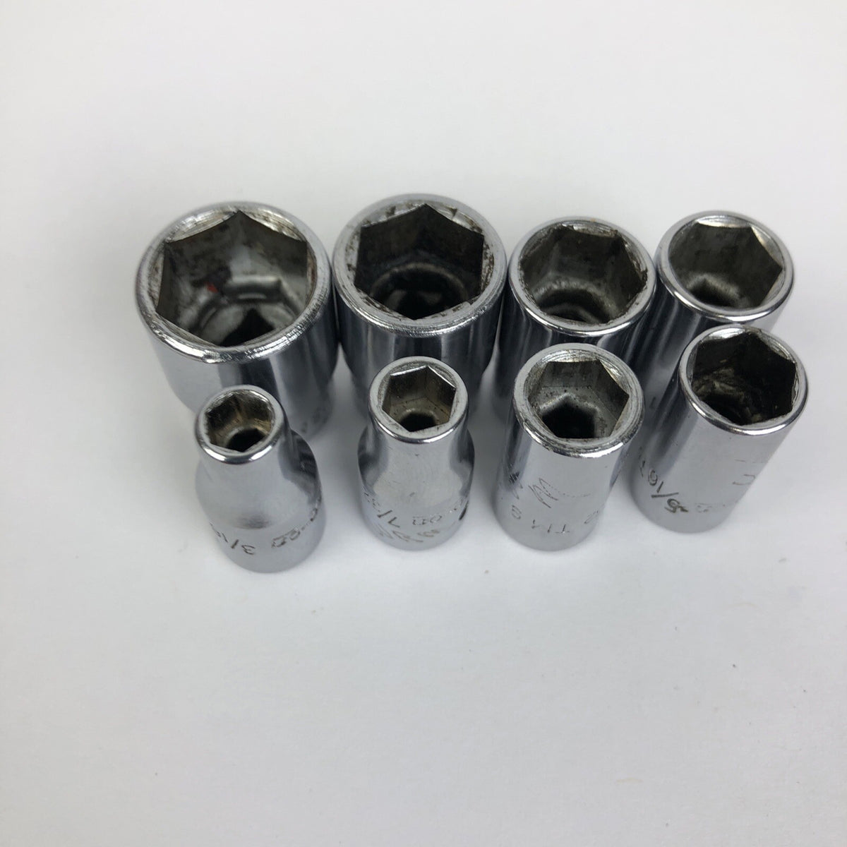 8 x Snap-on Tools 1/4” 6 Point Drive Sockets TM-16 1/2" - TM-6 3/16"