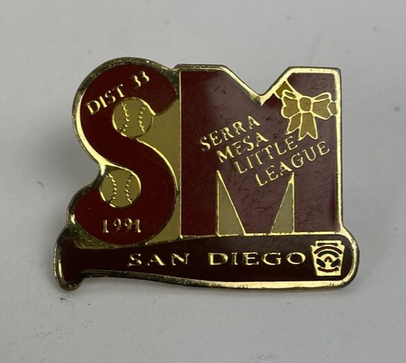 Vintage Sierra Mesa San Diego Little League Baseball Hat Lapel Pin 1991 Dist. 33