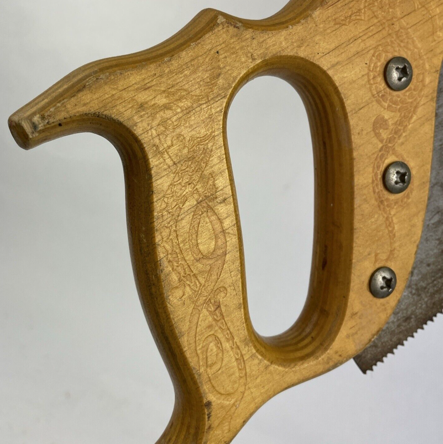SANDVIK HOGBOO Hand Saw 271 Made in Sweden Wooden Dragon Handle Vintage VGC