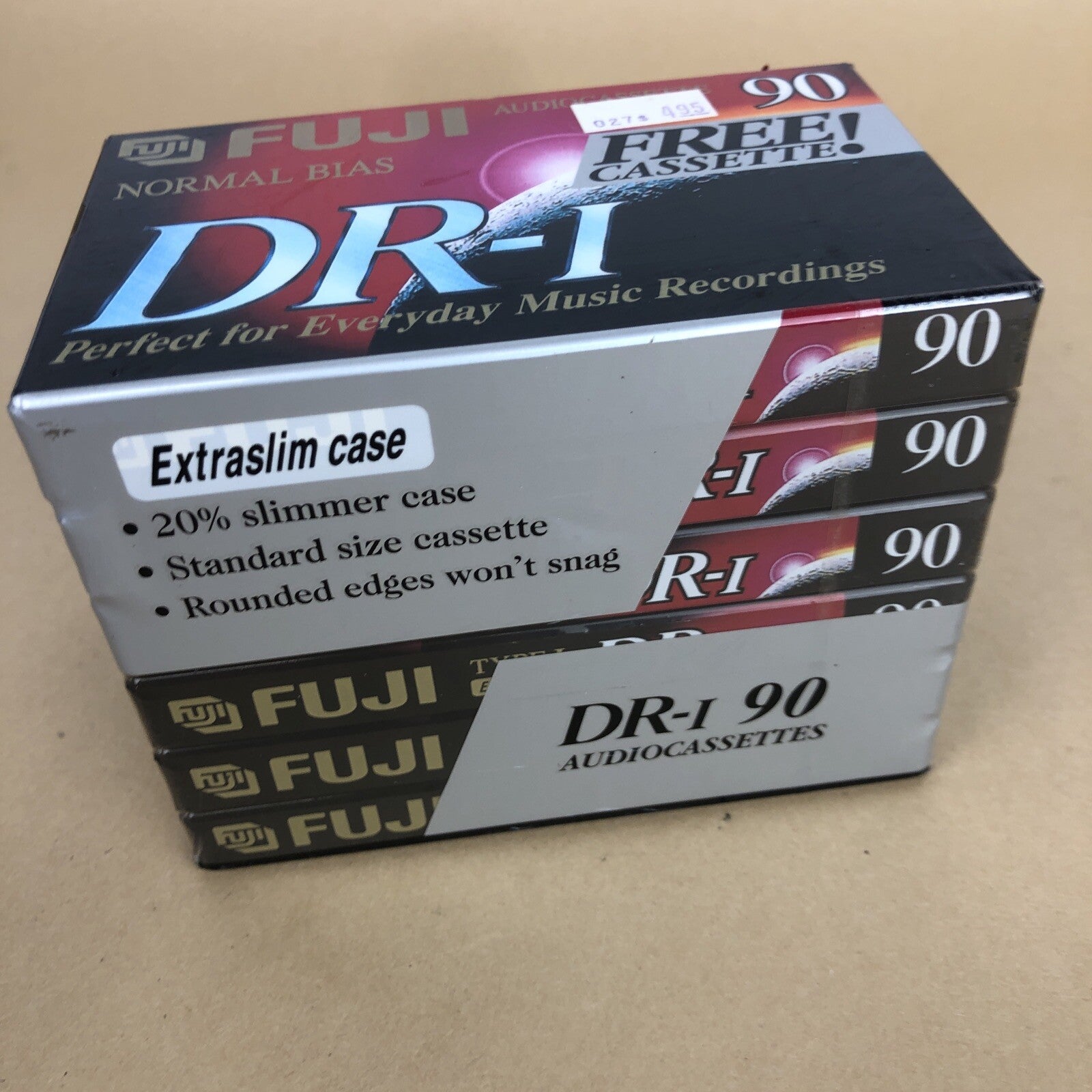 FUJI DR-I 90 Minute Blank Audio Cassette Brick 6 Tapes With Extraslim Cases New