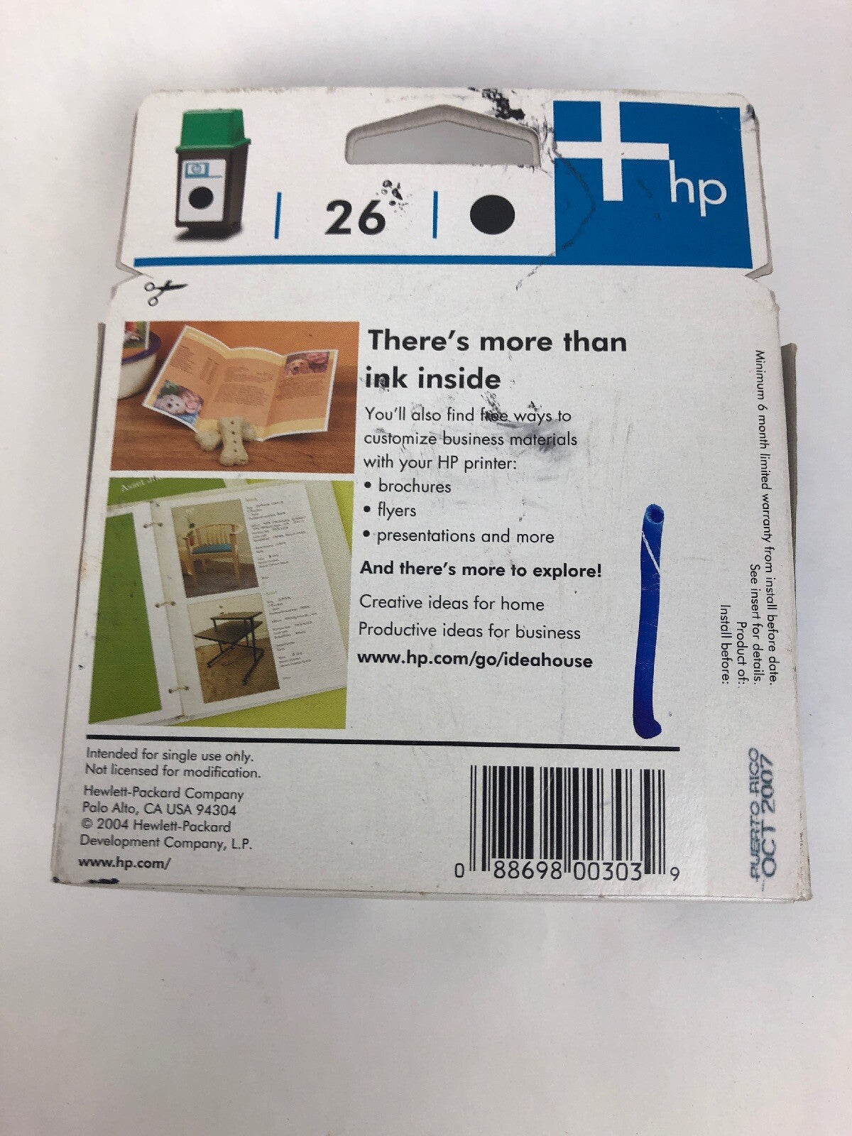 Genuine HP 26 Black Printer Ink Cartridge 51626A - OCT 2007 - Fast Free Shipping