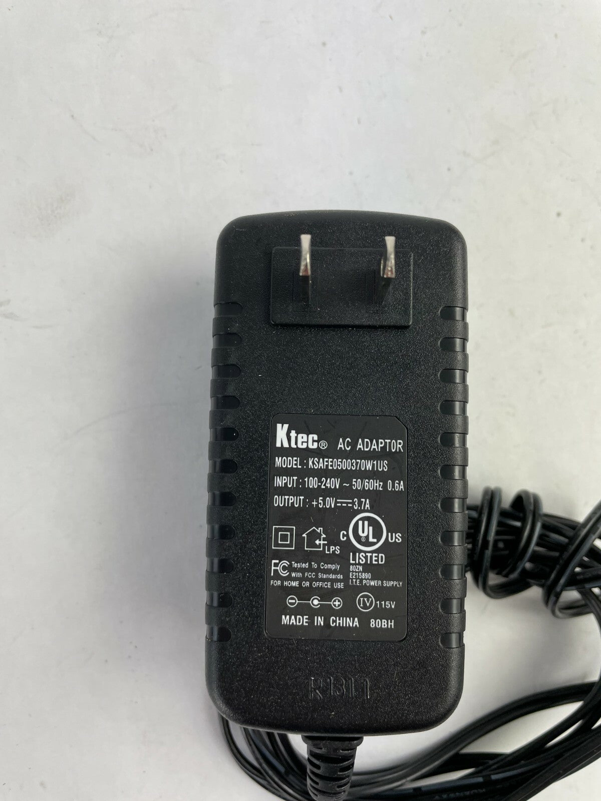 Genuine Ktech KSAFE0500370W1US Adapter Output 5 V 3.7 A Power Supply Adapter A75
