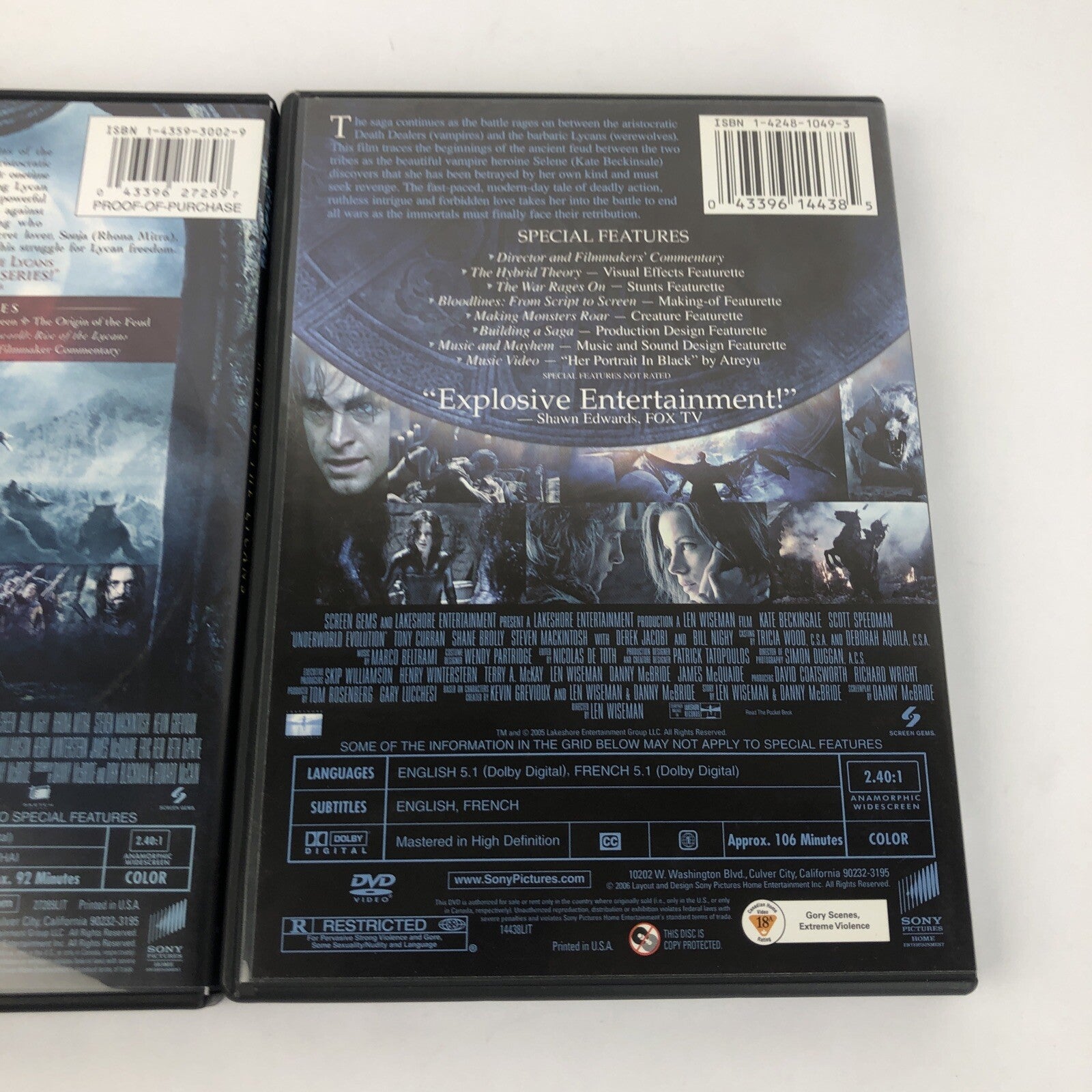 3 x Underworld Series DVD's Kate Beckinsale * Rise of the Lycans * EVOLUTION 