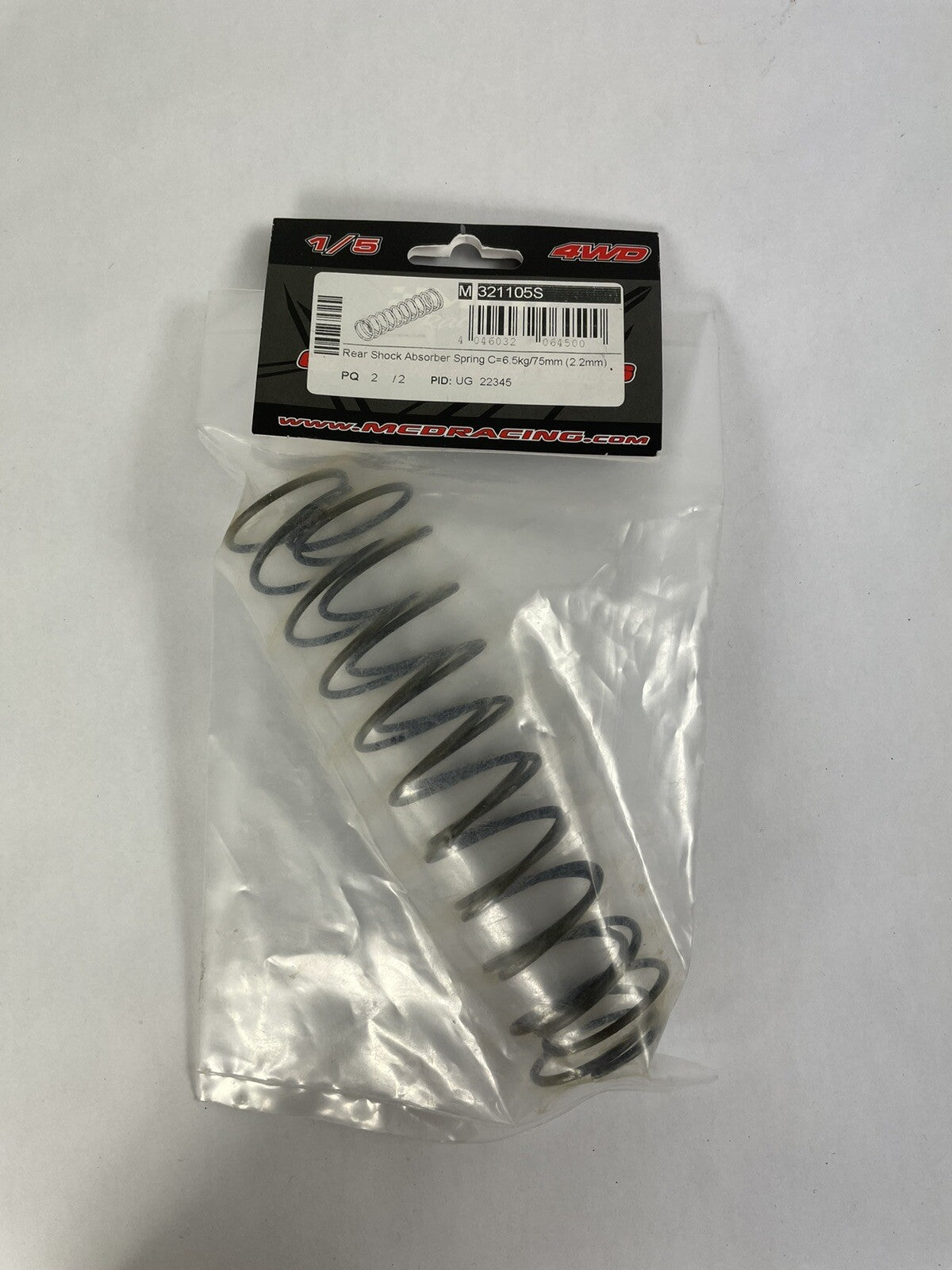 MCD racing RC  : 2 x Rear Shock Absorber Spring C=6.5kg/75mm (2.2mm)
