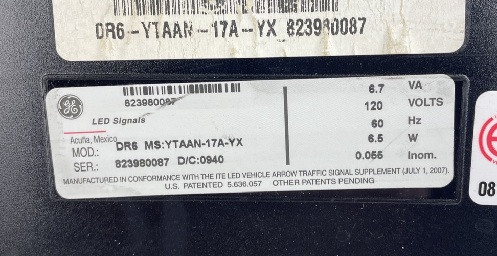 12" General Electric GE Yellow LED Traffic Light Signal Lens 120V Model  DR6