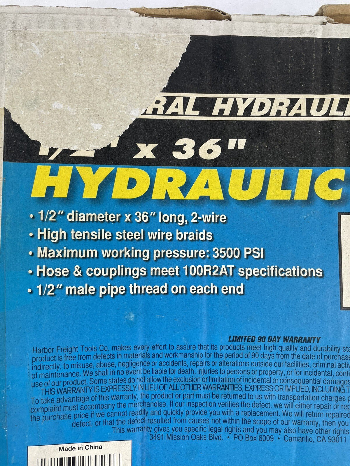 Central Hydraulics 1/2" X 36" Hydraulic hose 96094