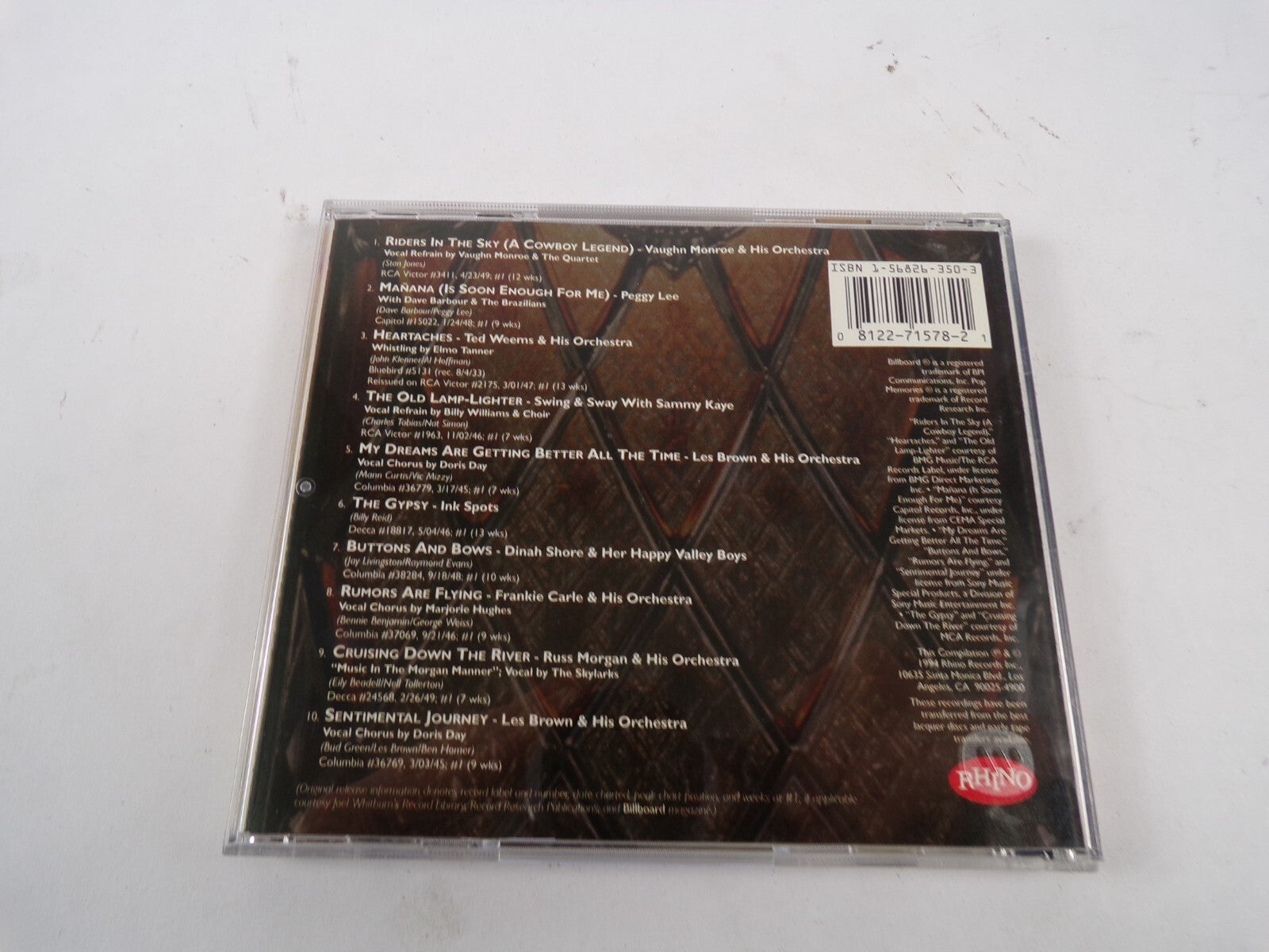 Joel Whitburn Presents Billboard Pop Memmories Riders In THe Sky The Gypsy CD#51