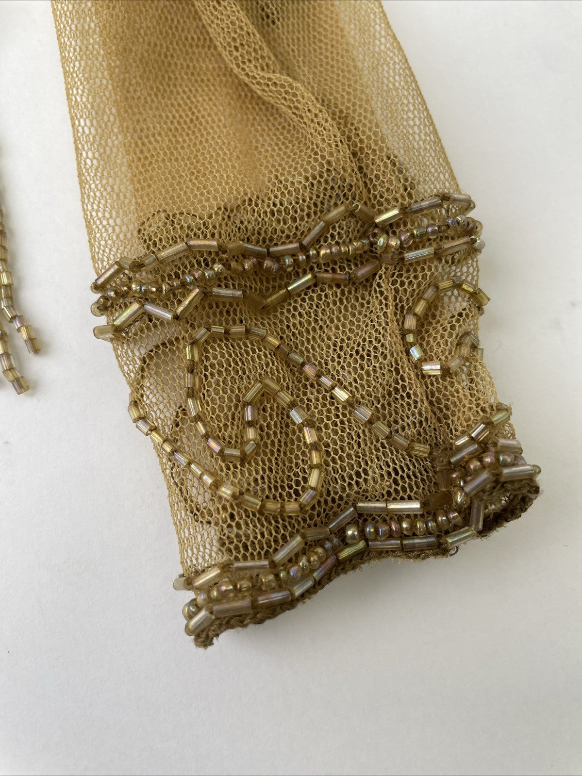 SHIBA Vintage Sheer Mesh Long Sleeve Hand Beaded V Neck Gold Tone Tunic Small