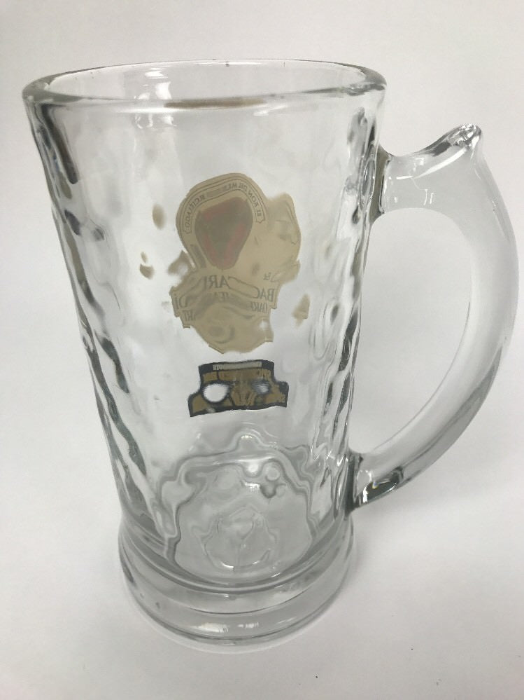 Bacardi Oakheart smooth spiced rum textured glass beer stein mug with bat logo.