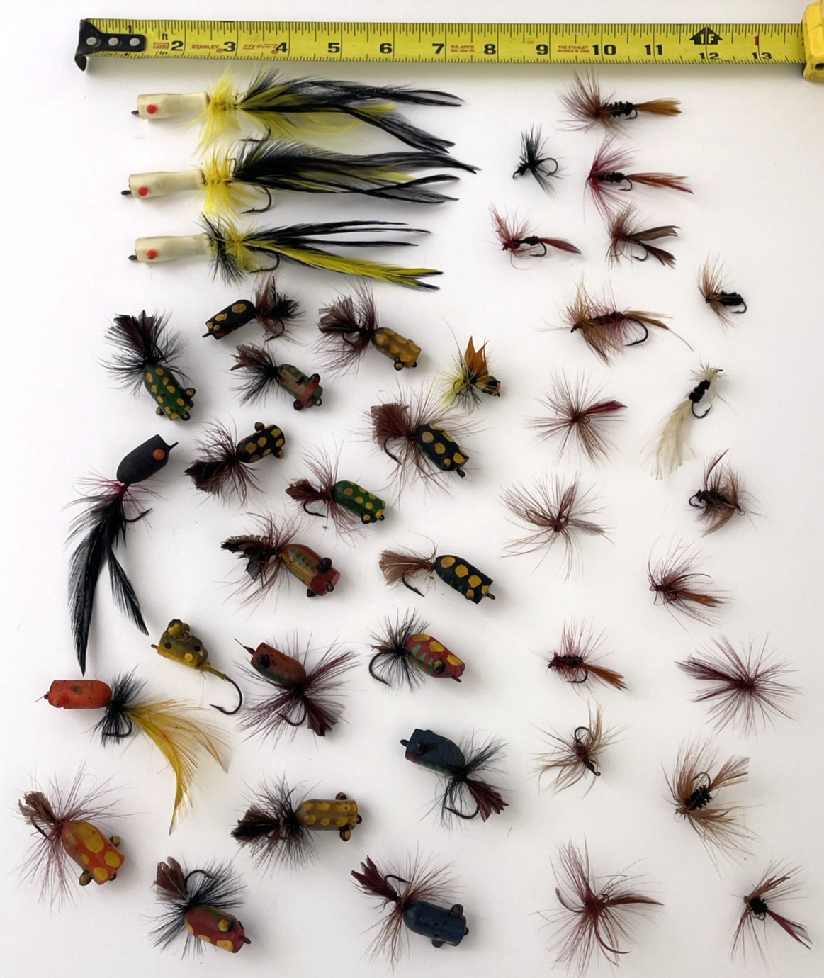 Vintage Lot Wooden Top Water Fishing Lures Flies Fly Fishing Folk Art Hand Made