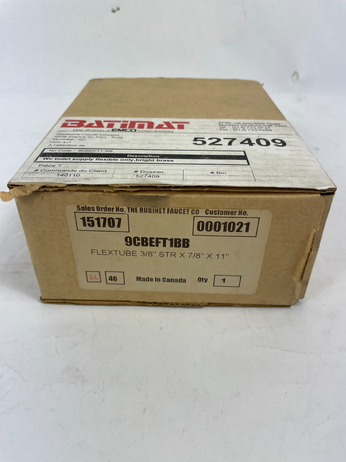 Rubinet 9CBEFT1BB Flextube 3/8" STR X 7/8" X 11" WC Toilet Supply Flexible Brass