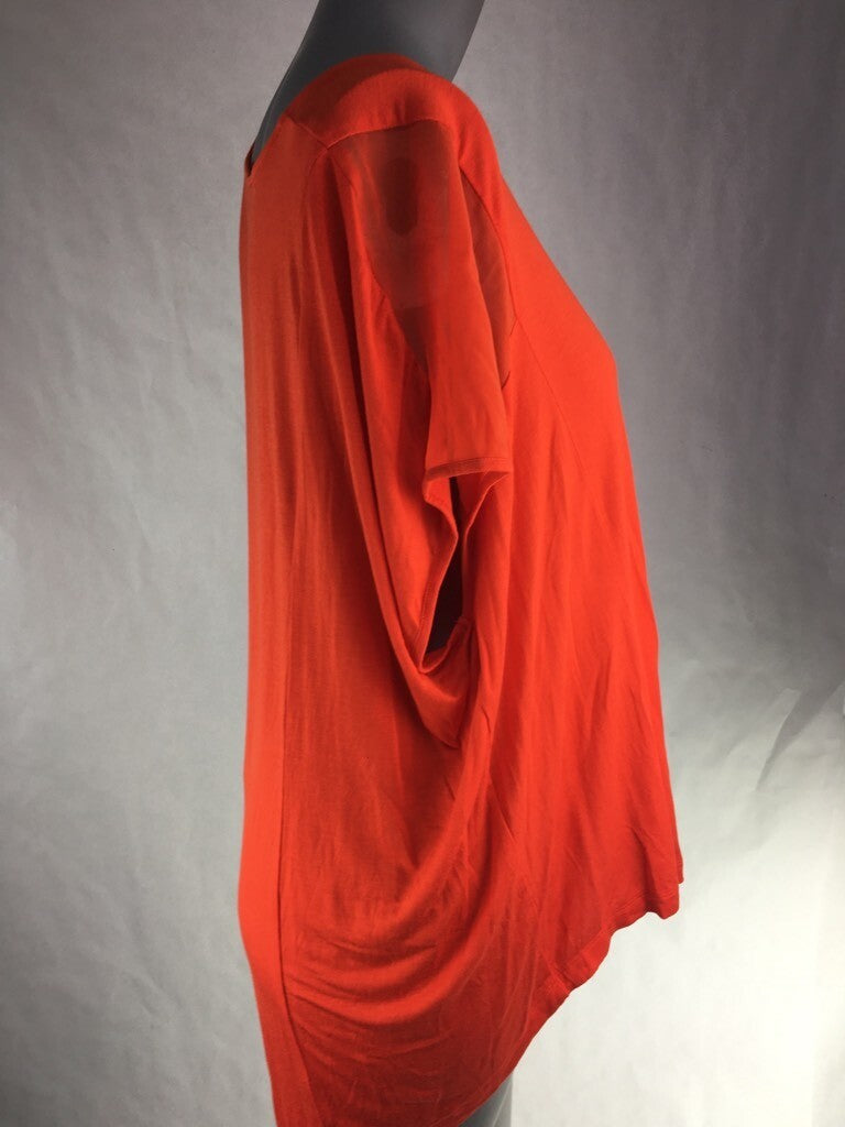 Kenneth Cole Womens Hi Low Blouse Flame Orange Short Sleeves Scoop Neck Top M